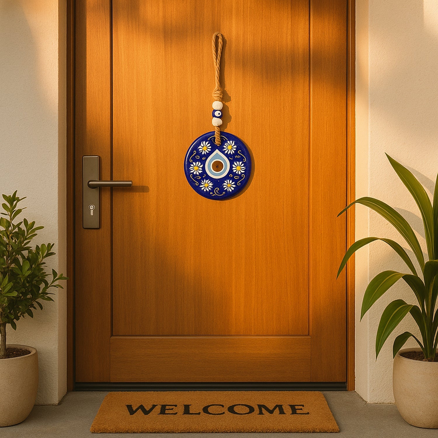 Evil Eye Wall Hanging with ruler for size reference illustrating compact dimensions