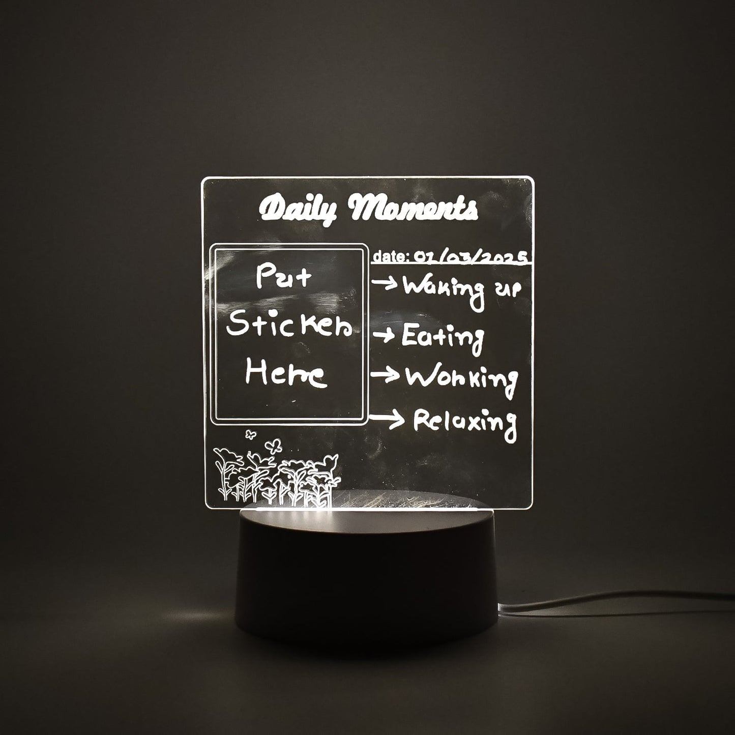 Styleva 3D acrylic decorative lamp on a wooden desk, showcasing its warm glow.