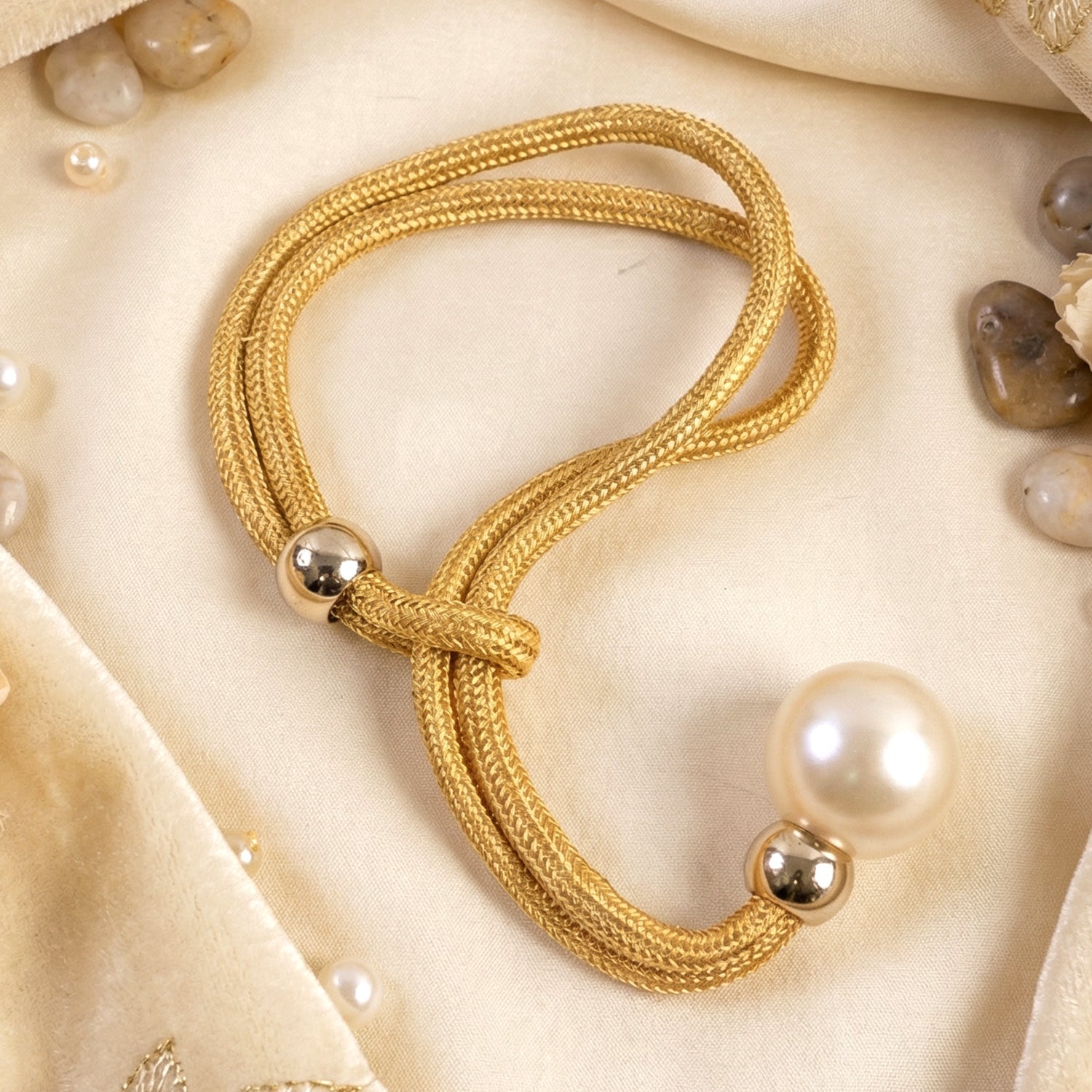 Fancy curtain band with braided rope and pearl accent for living room