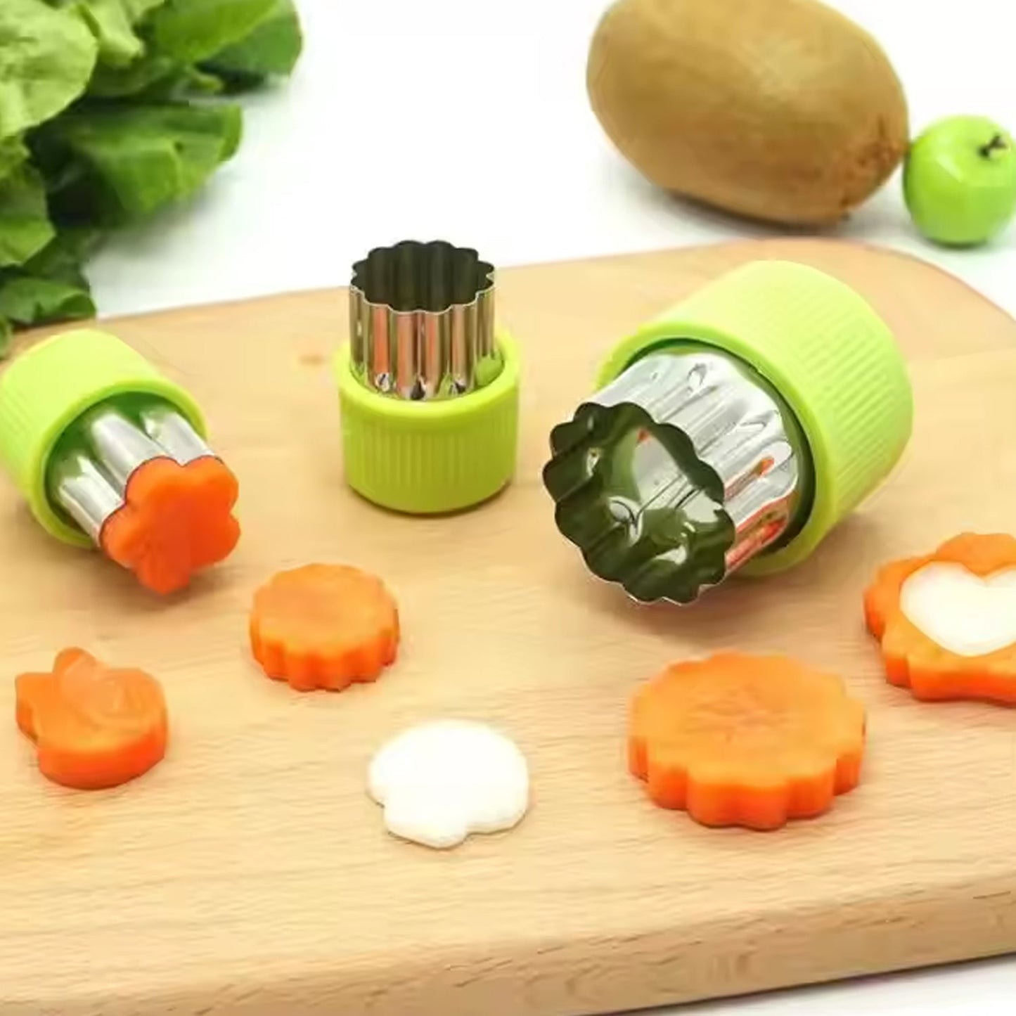 Full set of stainless steel cookie cutters displayed with their ergonomic PP handles.