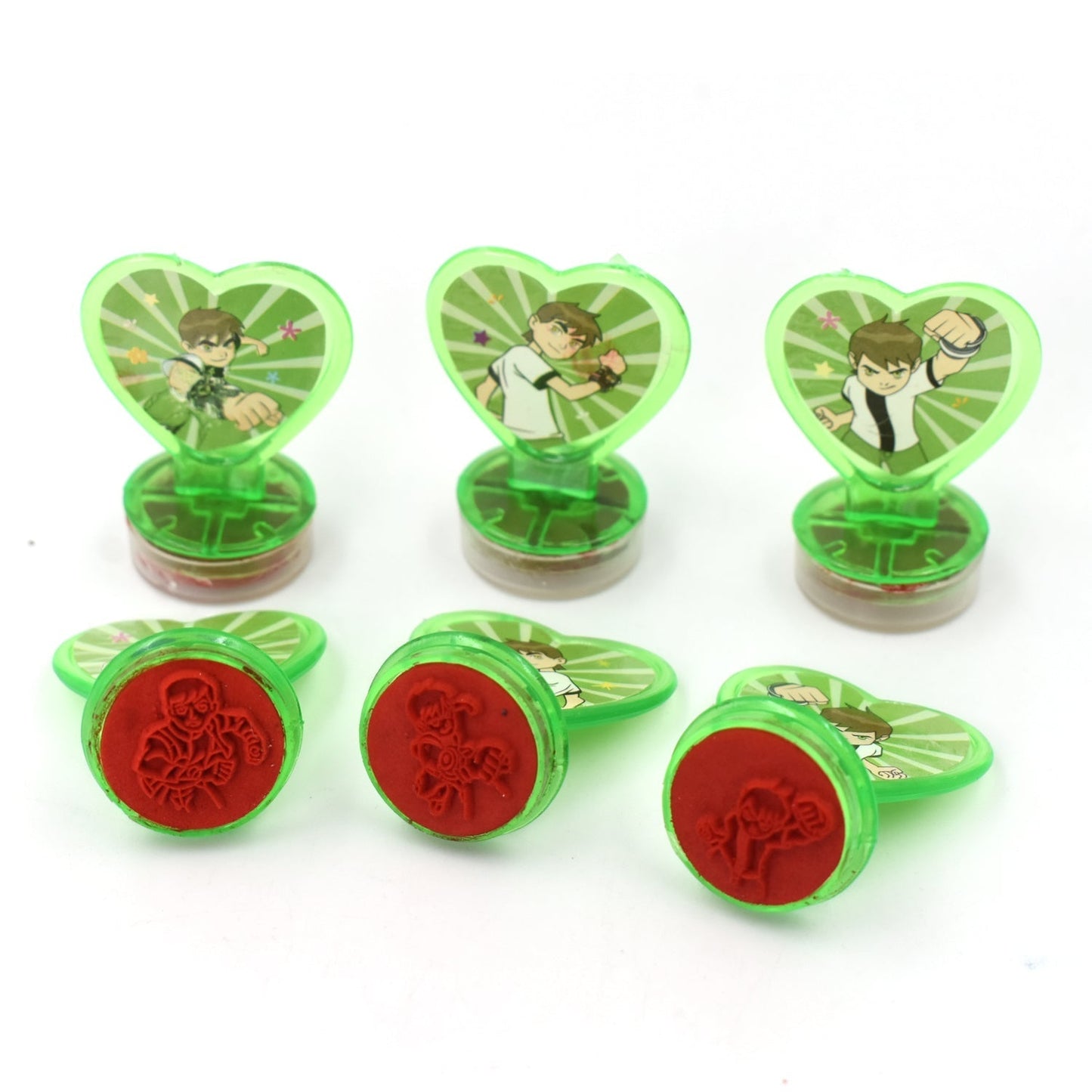 Set of six colorful heart-shaped kids reward stamps for motivation.