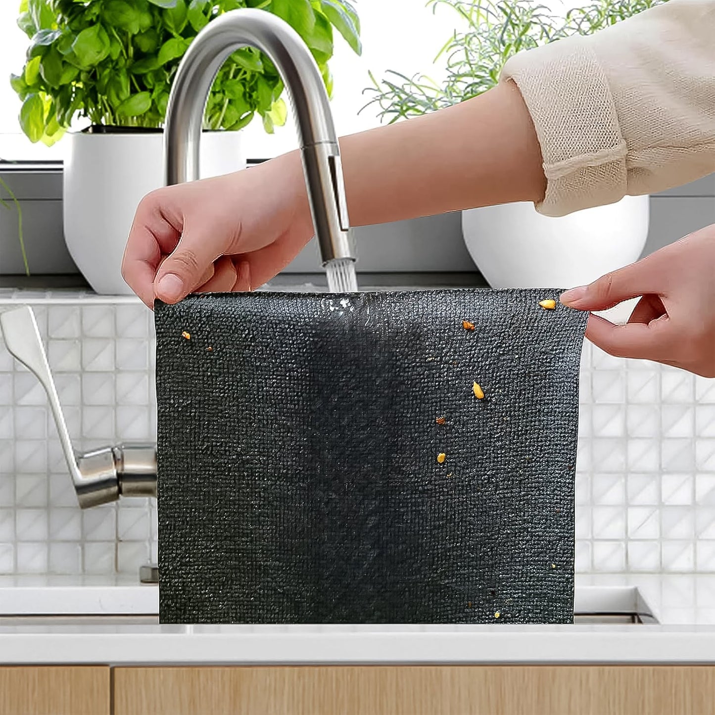 Thickened microfiber cleaning cloth wiping kitchen counter for spotless results