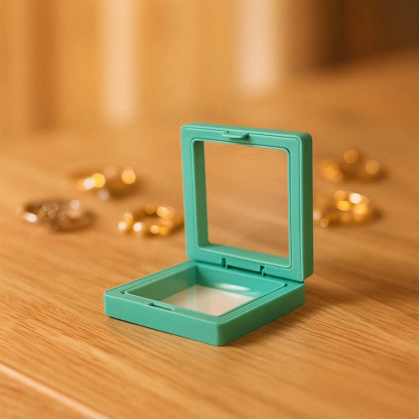 Black framed transparent jewellery display box with floating 3D effect