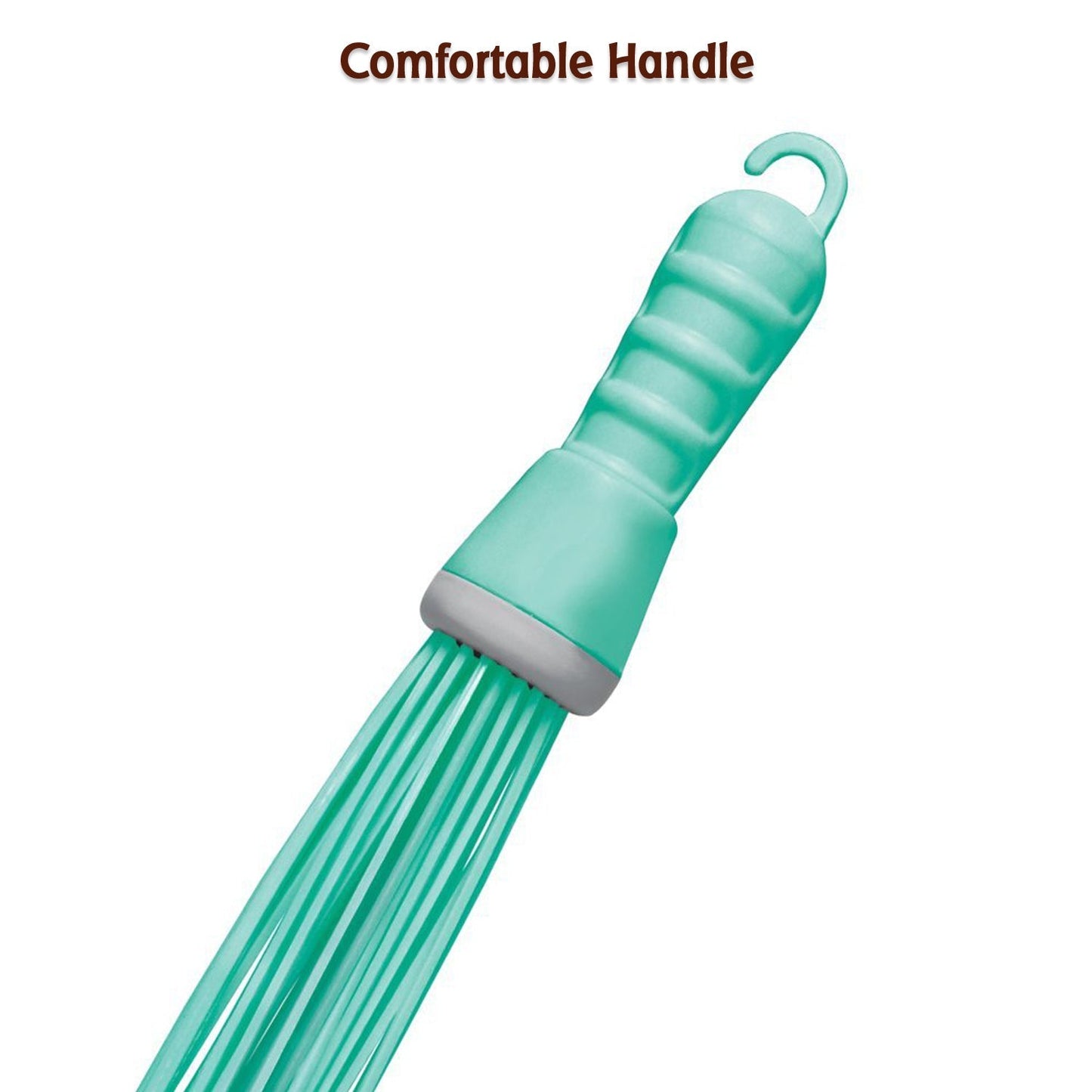 Broom with strong hard bristles, ensuring thorough and effective floor scrubbing.