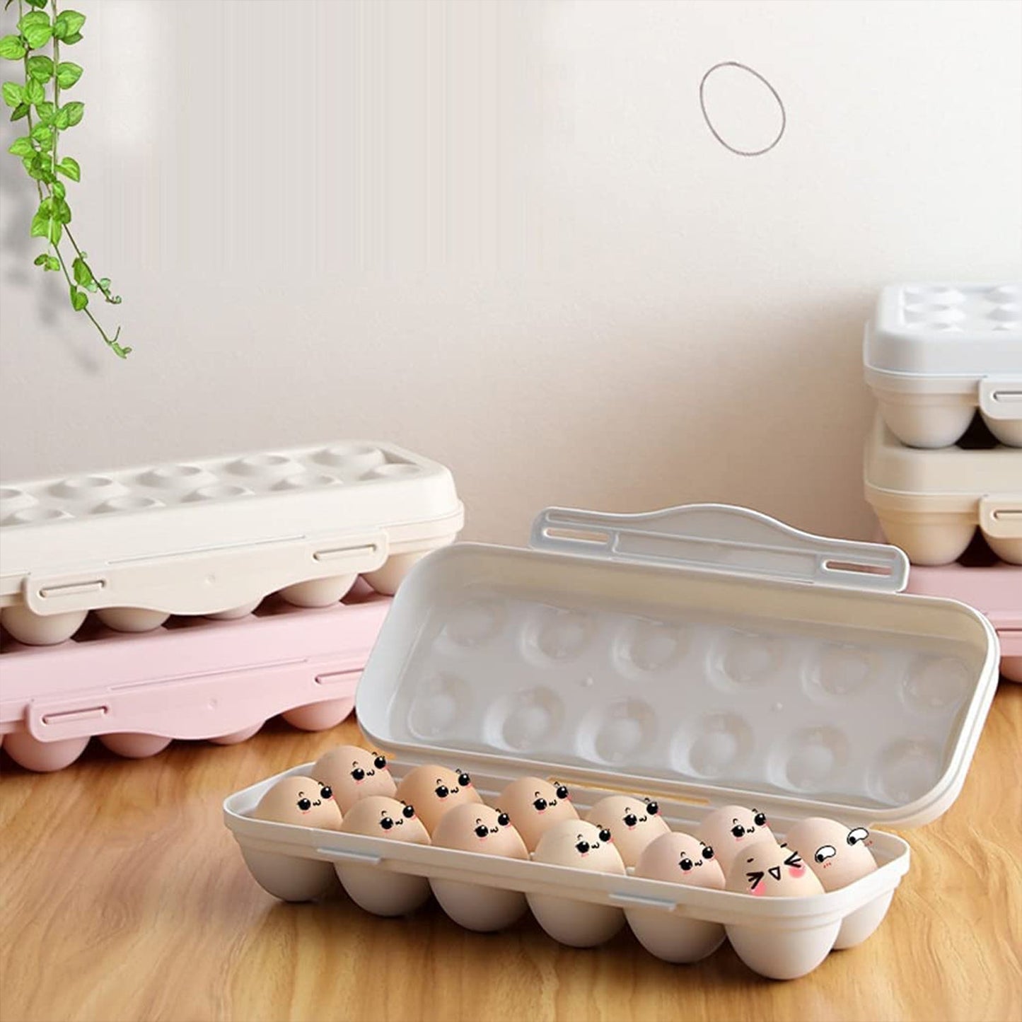 Organized fridge interior with a full fridge egg holder, keeping eggs fresh and accessible.