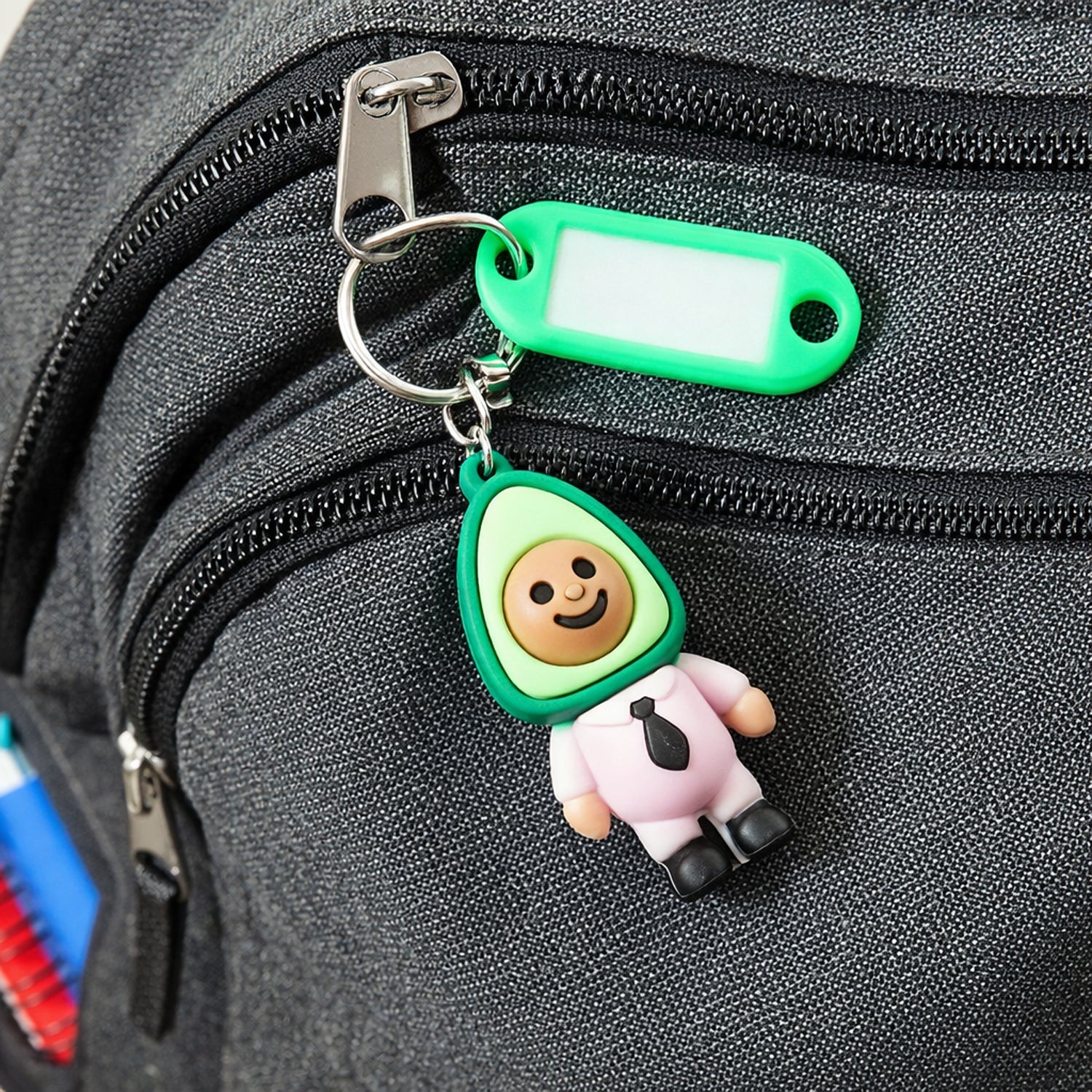 Cute avocado figure keychain with name tag for kids and students