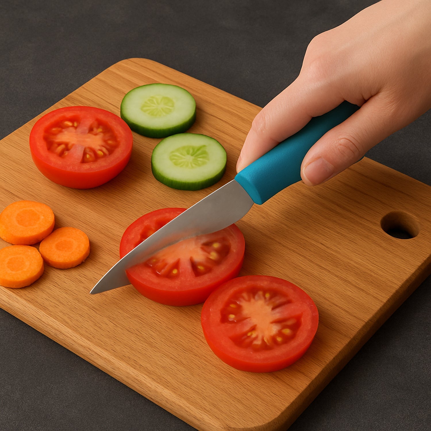 Stainless steel kitchen utility knife with ergonomic handle