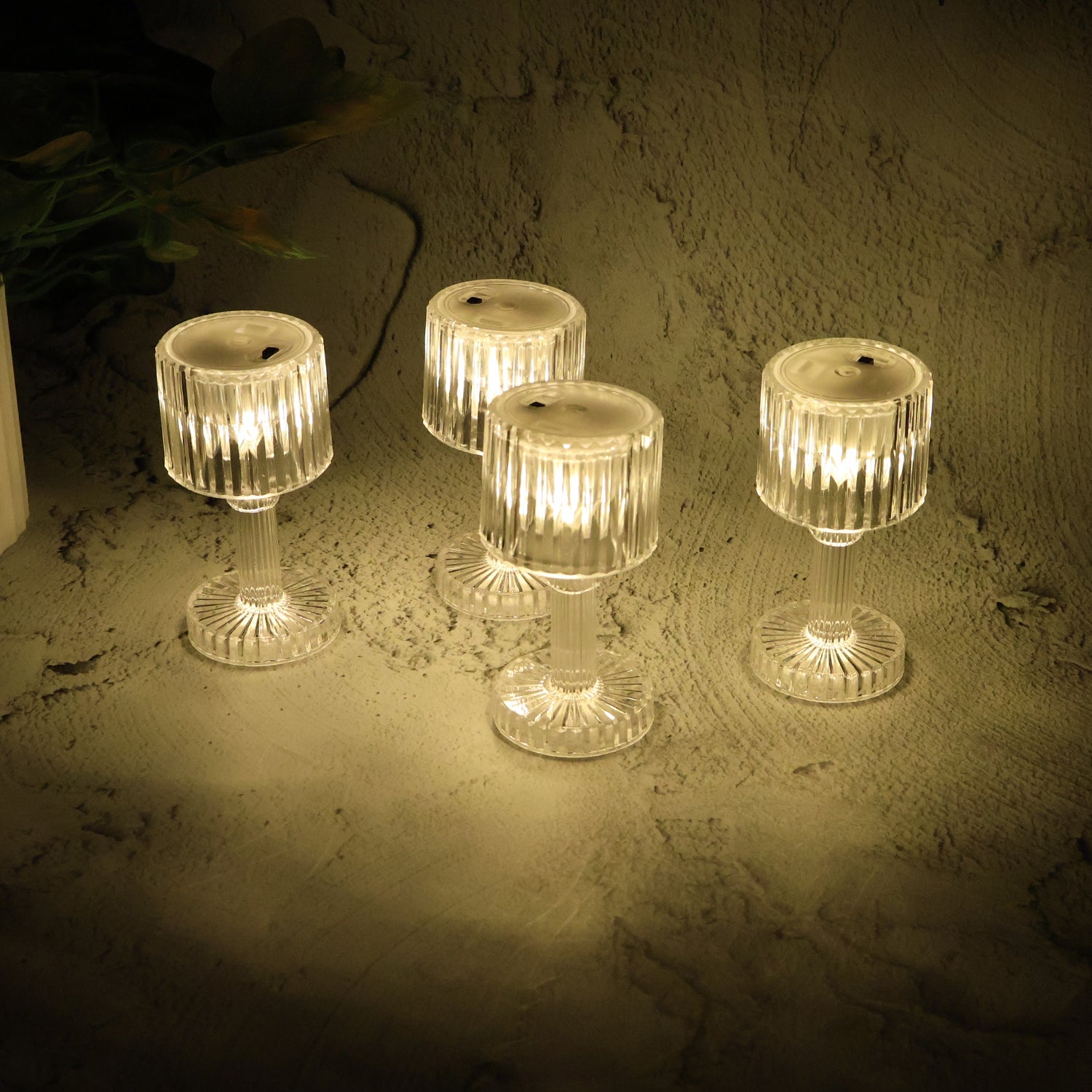 Four-piece set of elegant LED crystal-effect mini table lamps