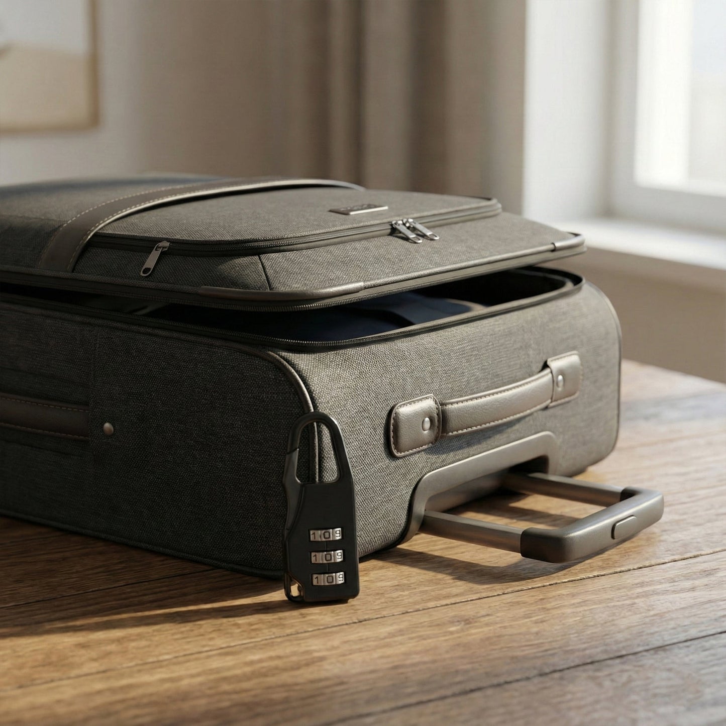 3-digit combination travel lock securing luggage zipper