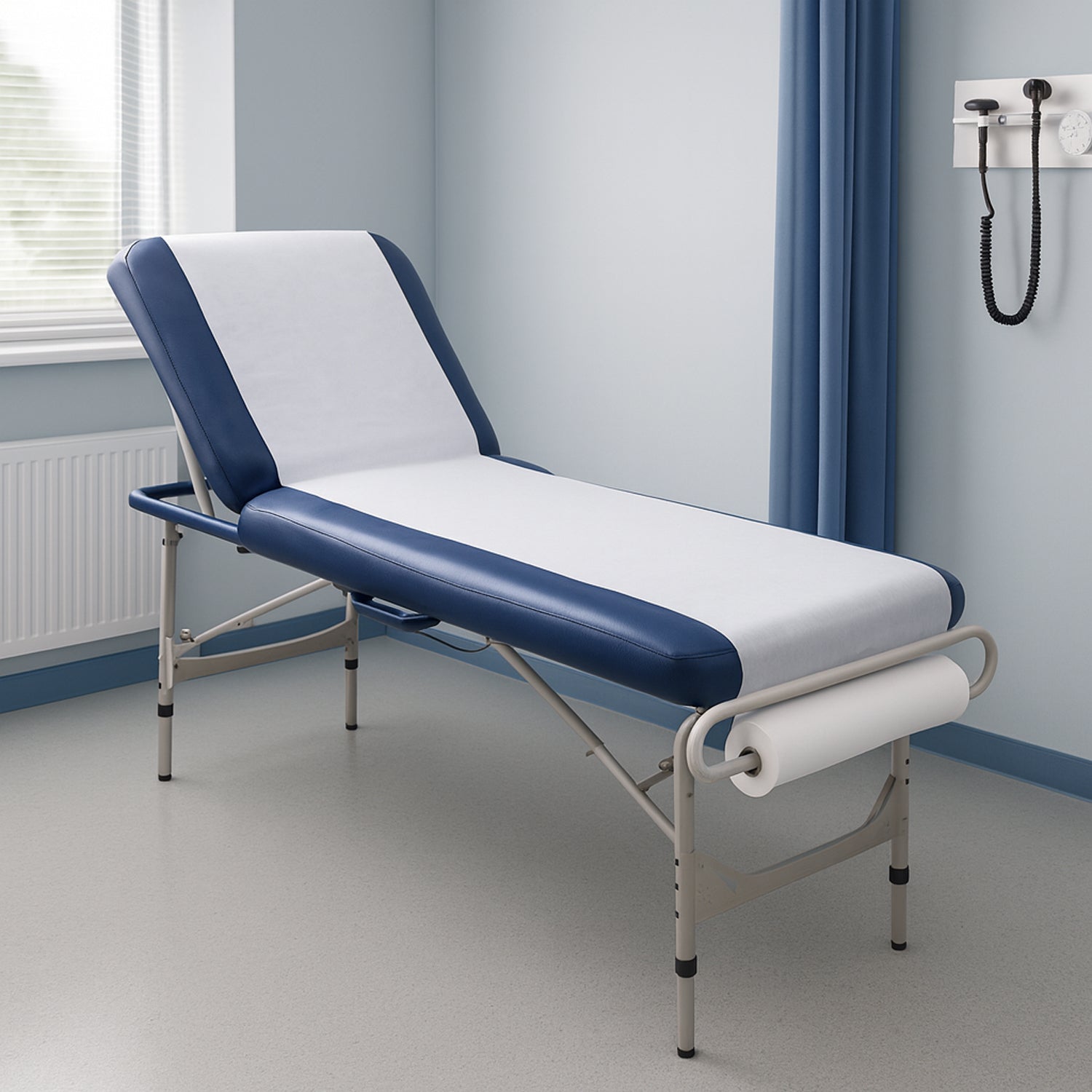 White tissue roll used as disposable covering for clinic beds