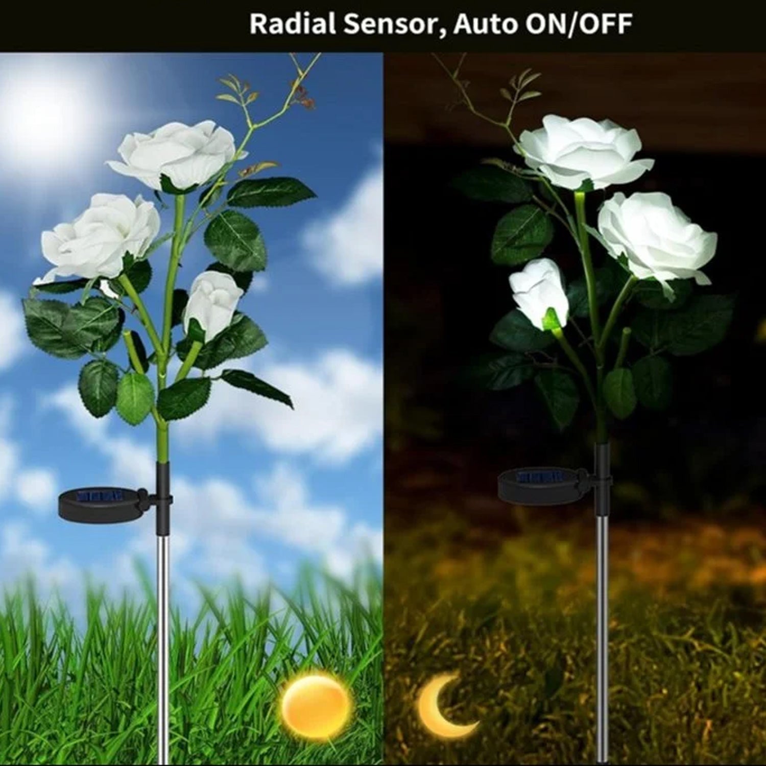 Outdoor solar powered garden lights in elegant flower design