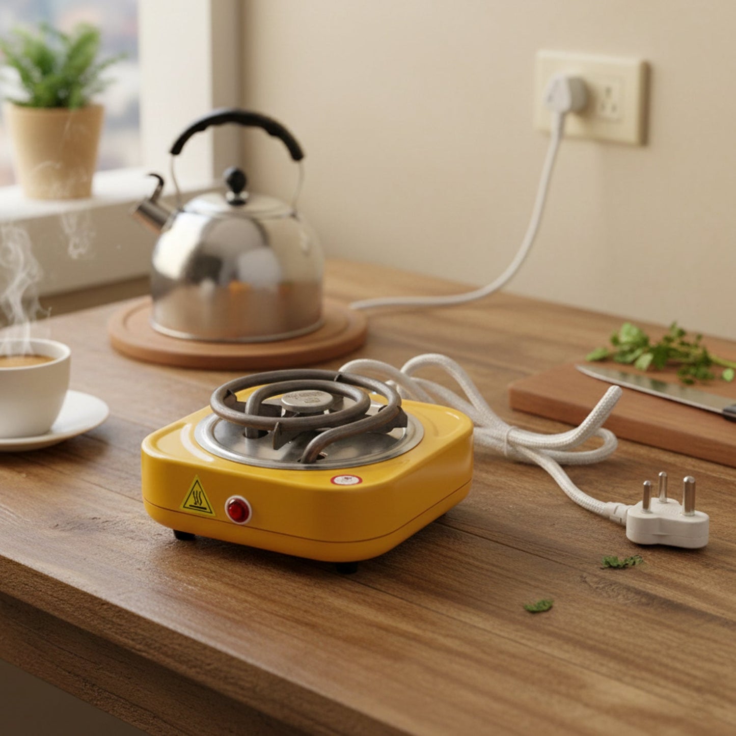 Top view of single coil electric hot plate for cooking and warming