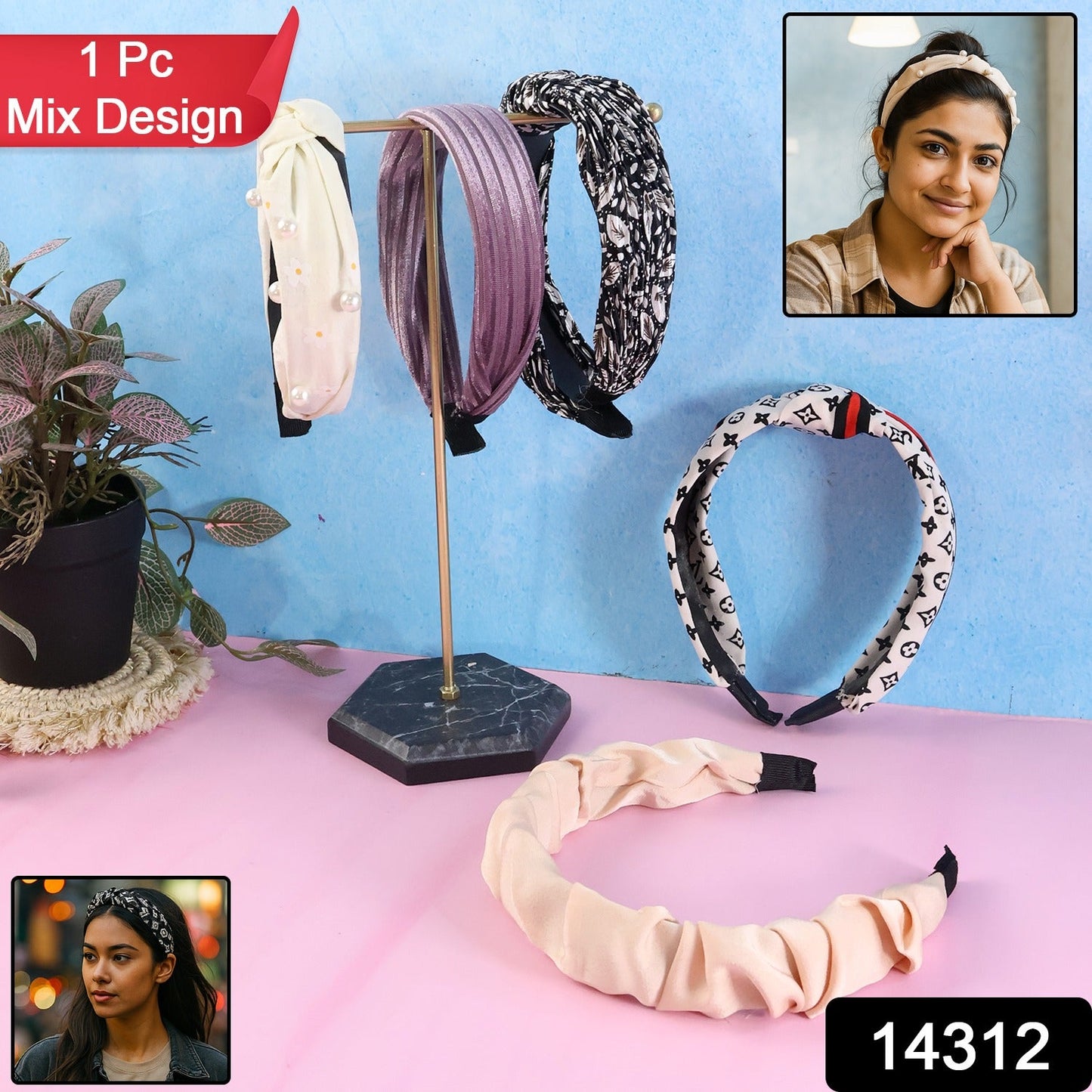 Close-up of ribbed fabric texture on women’s knot hairband
