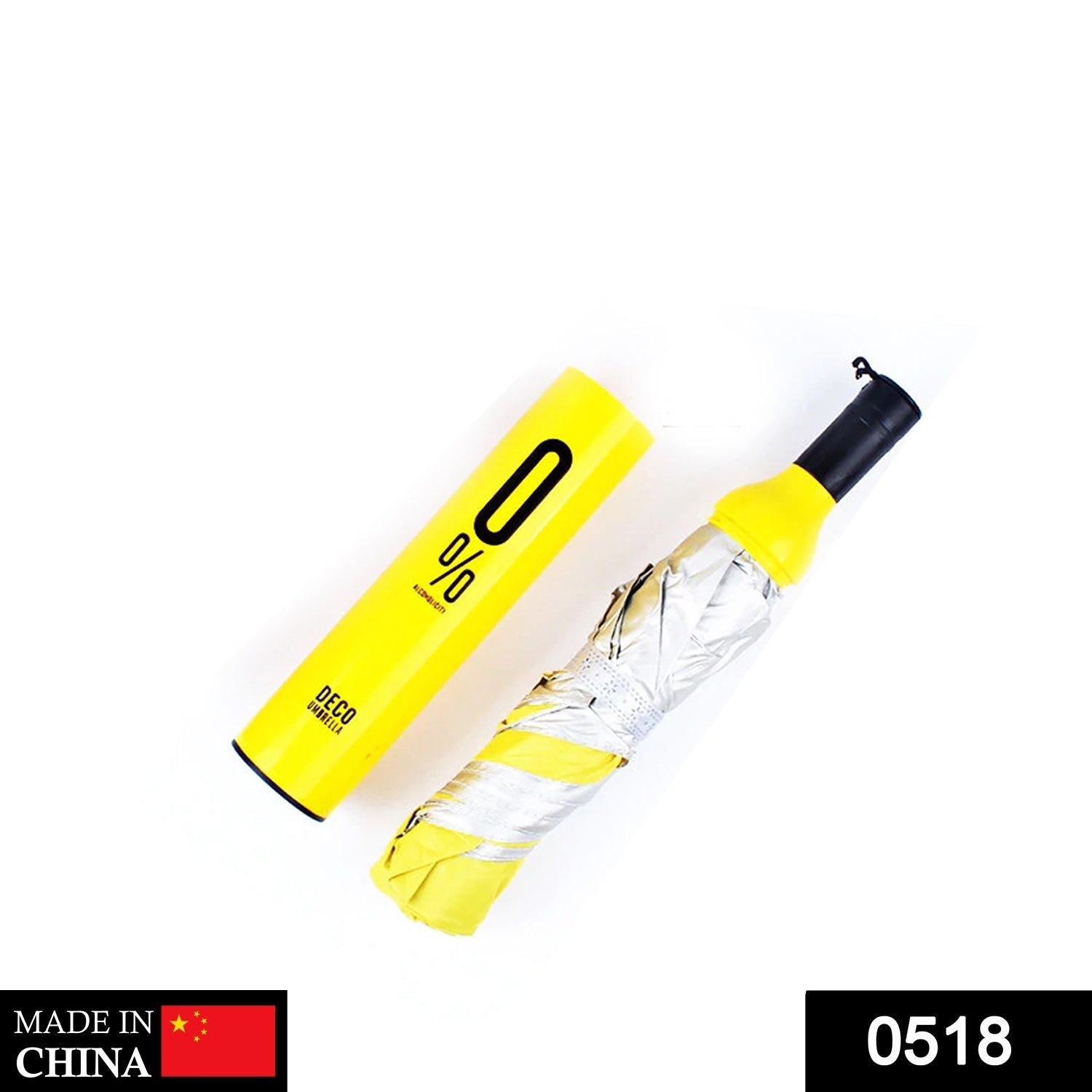 DrizzlePro Wine Bottle Umbrella fully open, showing its wide canopy.