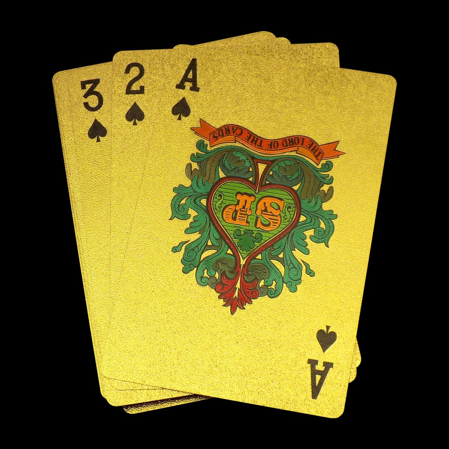 Close-up of elegant gold poker cards showcasing their premium finish.