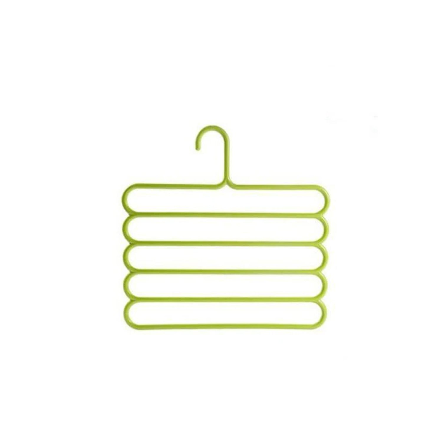 Front view of the GlimmerHome 5-in-1 multipurpose plastic hanger in assorted colours.