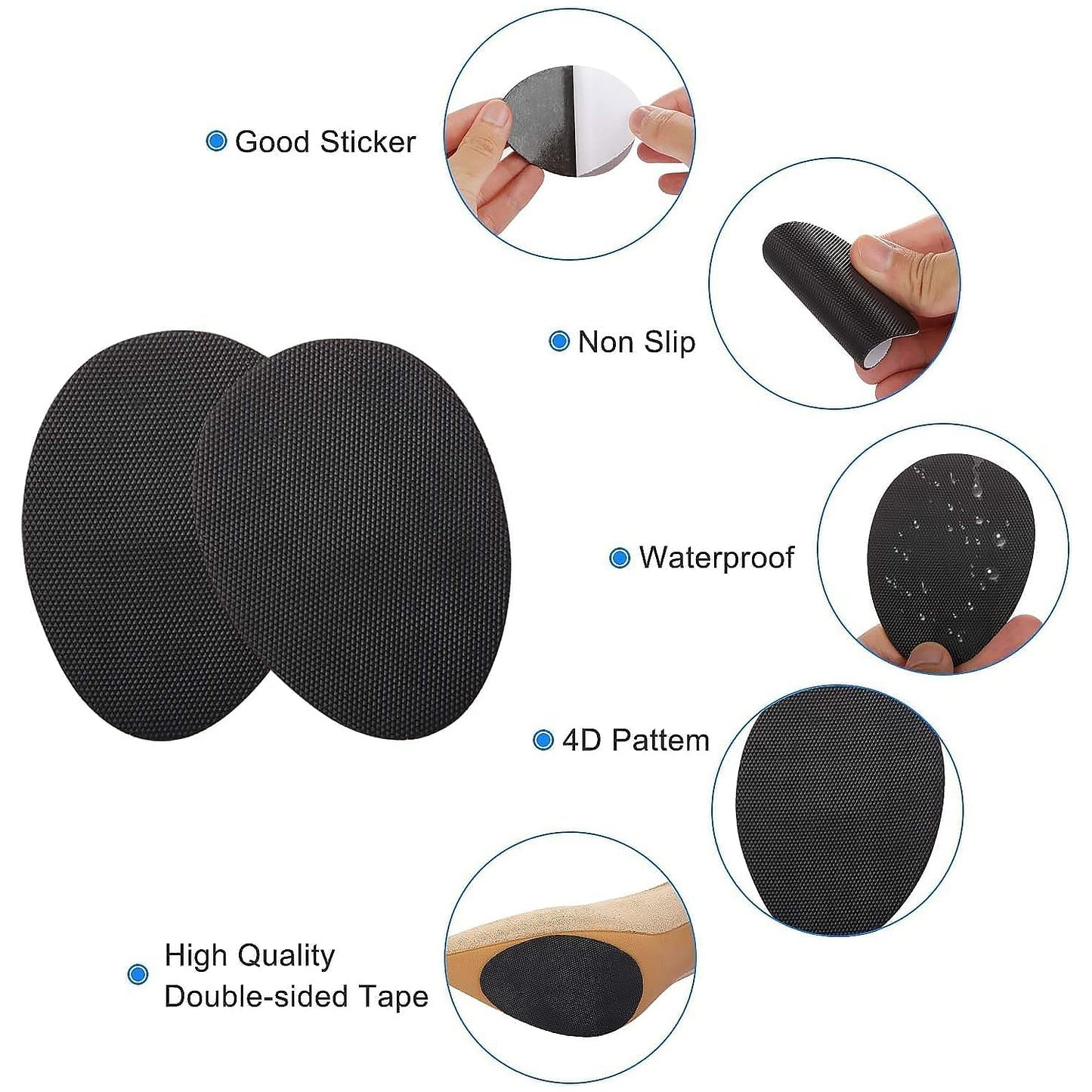 Underside view of a shoe showing the textured rubber anti-slip shoe stickers providing secure traction.
