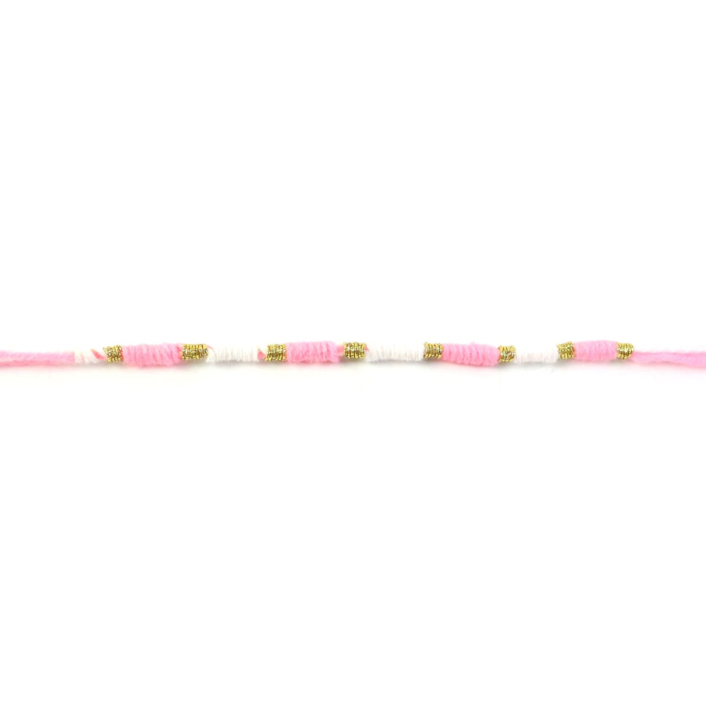 Pink & White Thread Rakhi with packaging