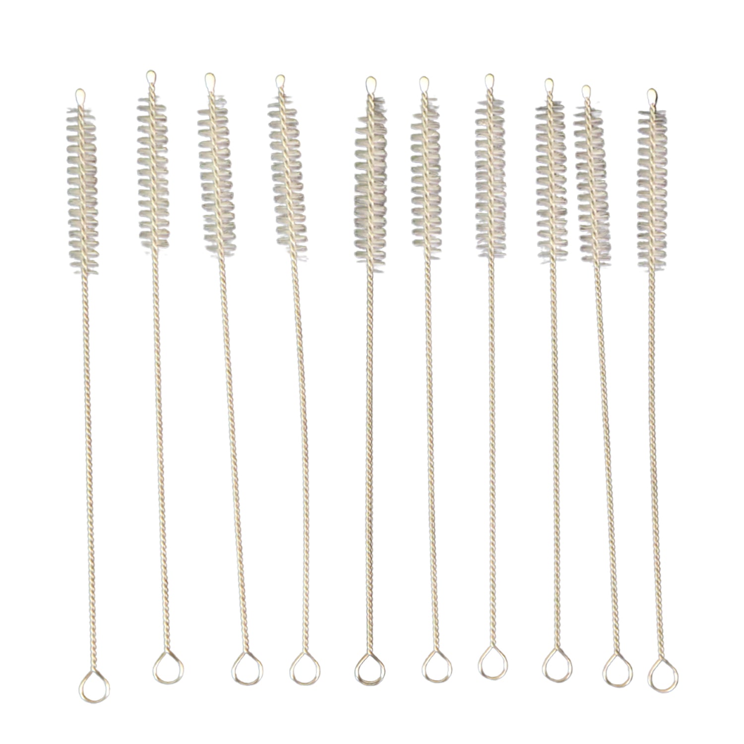 Nylon bristles cleaning a reusable metal straw with the brush from the set