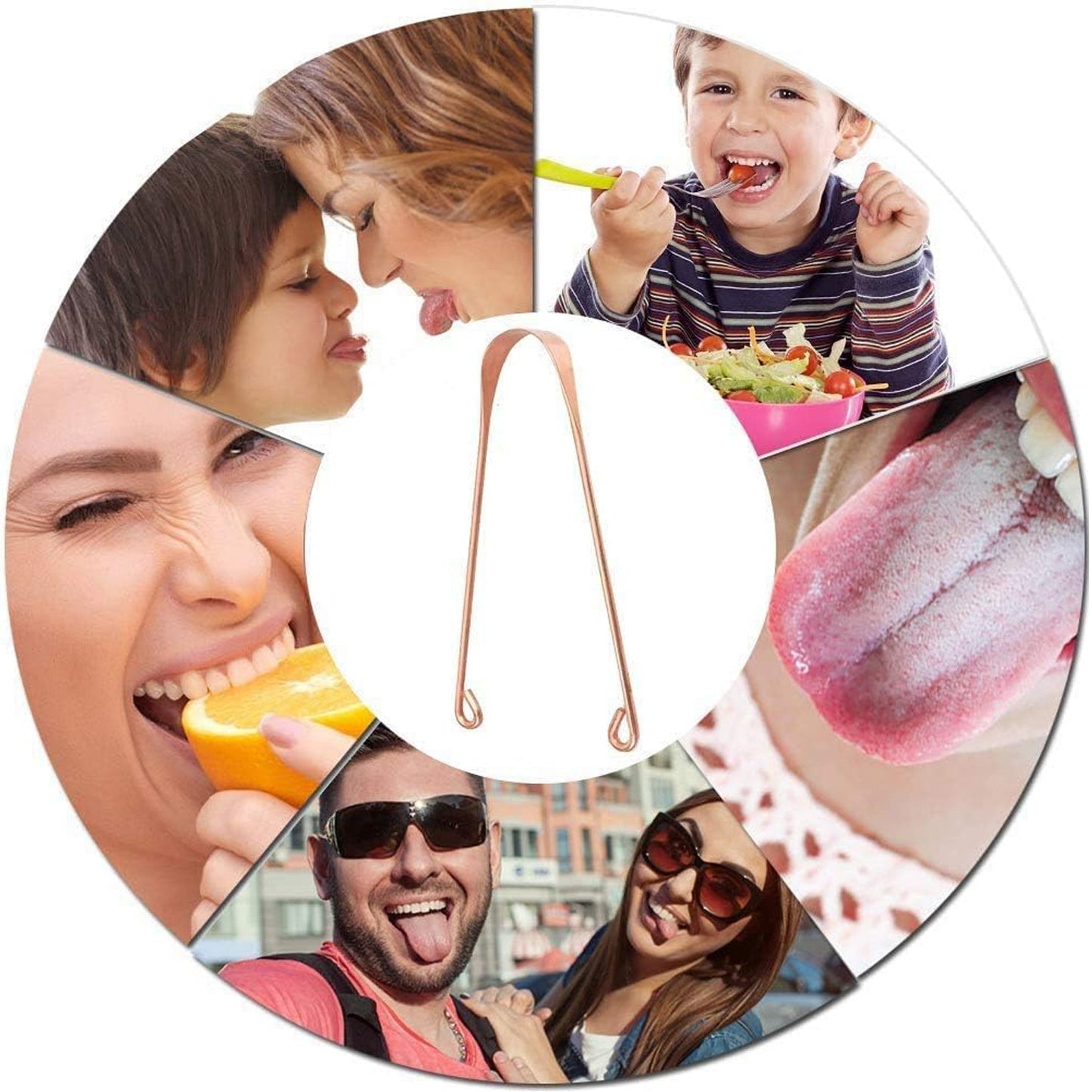Durable copper tongue scraper suitable for the entire family's oral care.