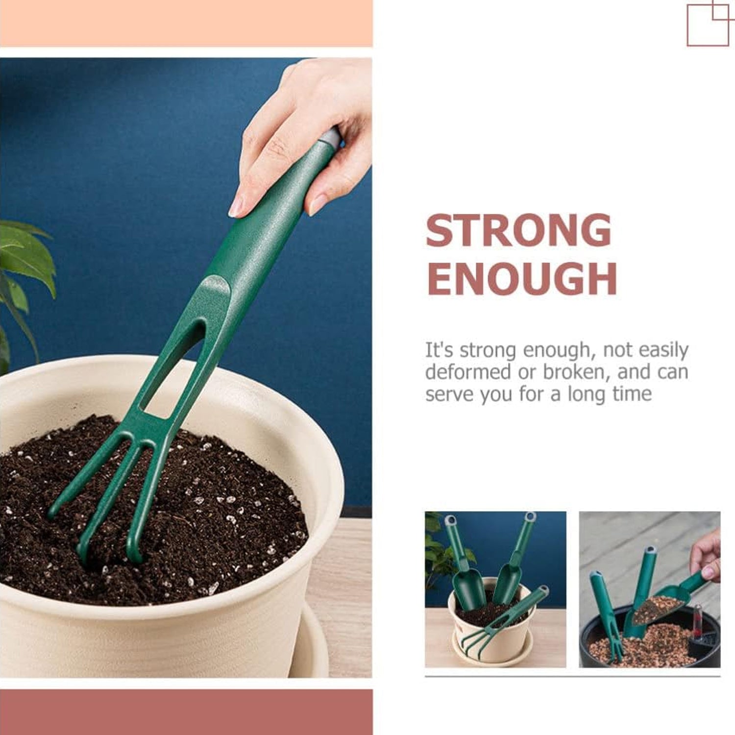 The heavy duty garden trowel showcasing its metal blade and comfortable plastic handle.