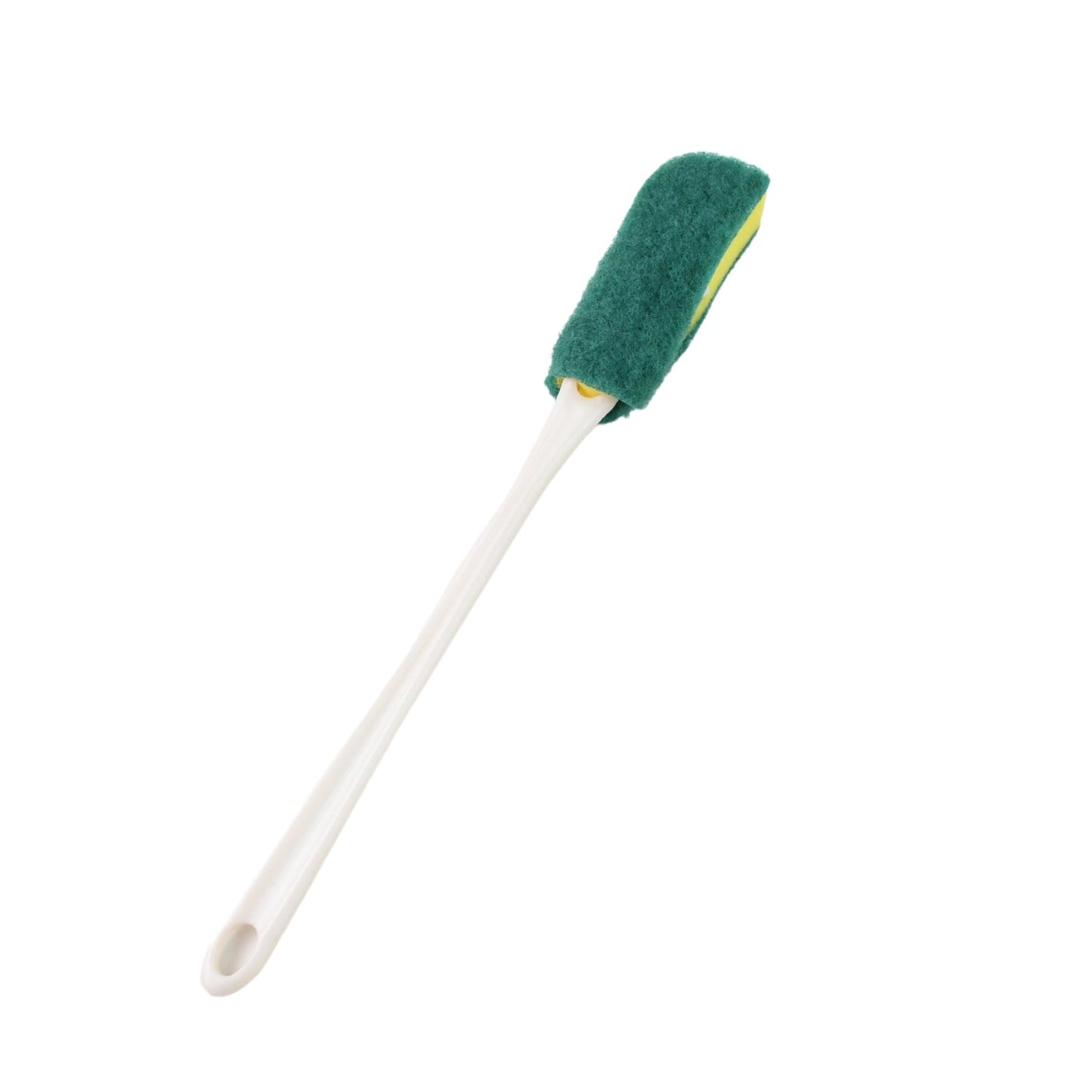 Bottle cleaning brush scrubbing inside a glass bottle with dual-layer head