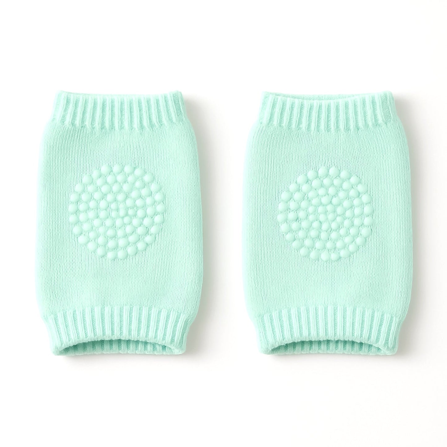 Knit woolen mint green leg warmers for toddlers with knee padding