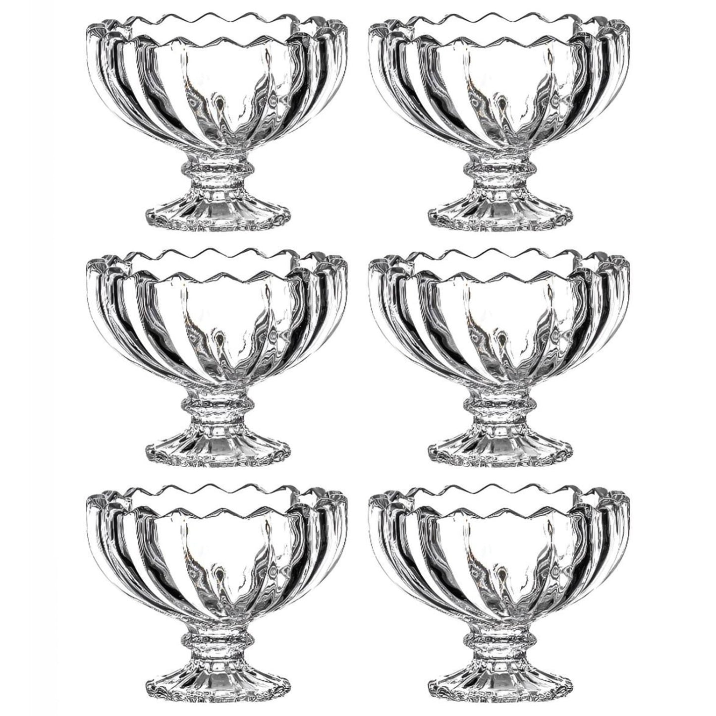 Set of glass ice cream bowls presented in a stylish printed gift box, ideal for gifting.