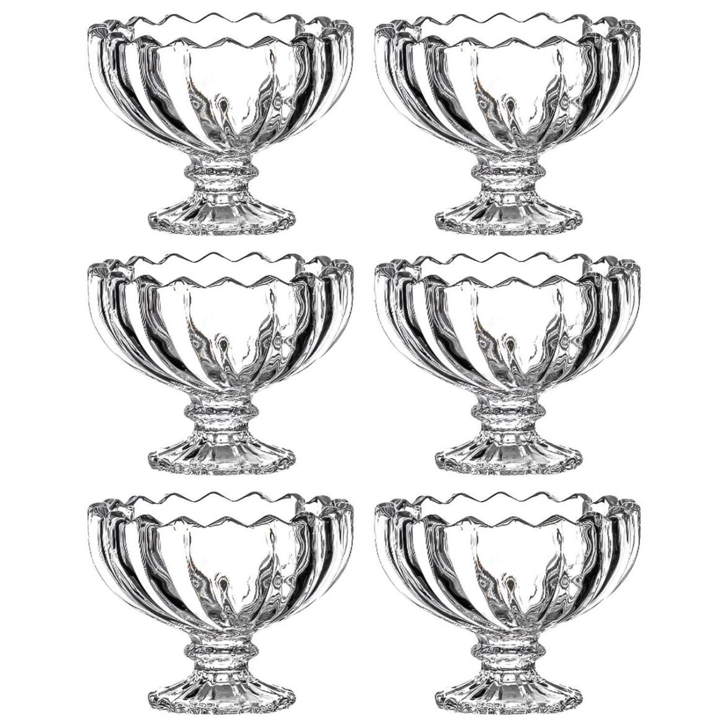 Set of glass ice cream bowls presented in a stylish printed gift box, ideal for gifting.