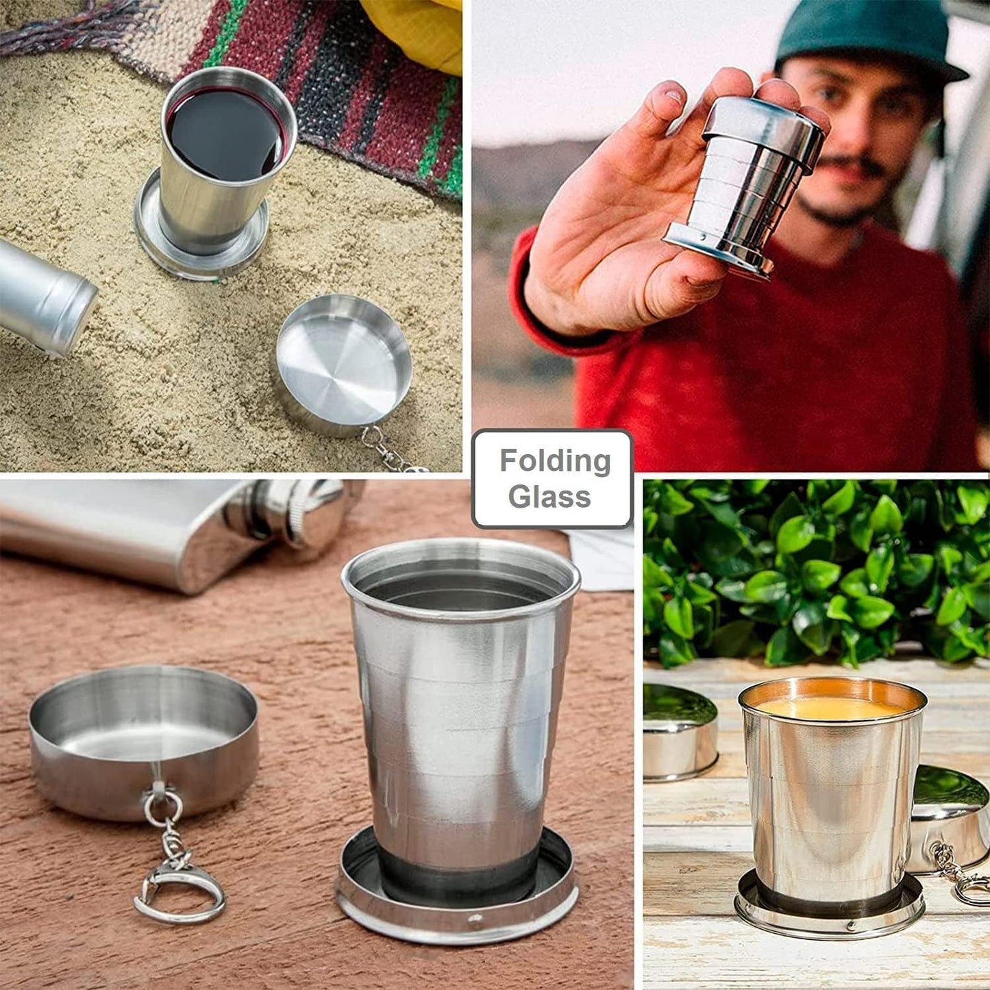 Practical outdoor use of stainless steel camping cup.