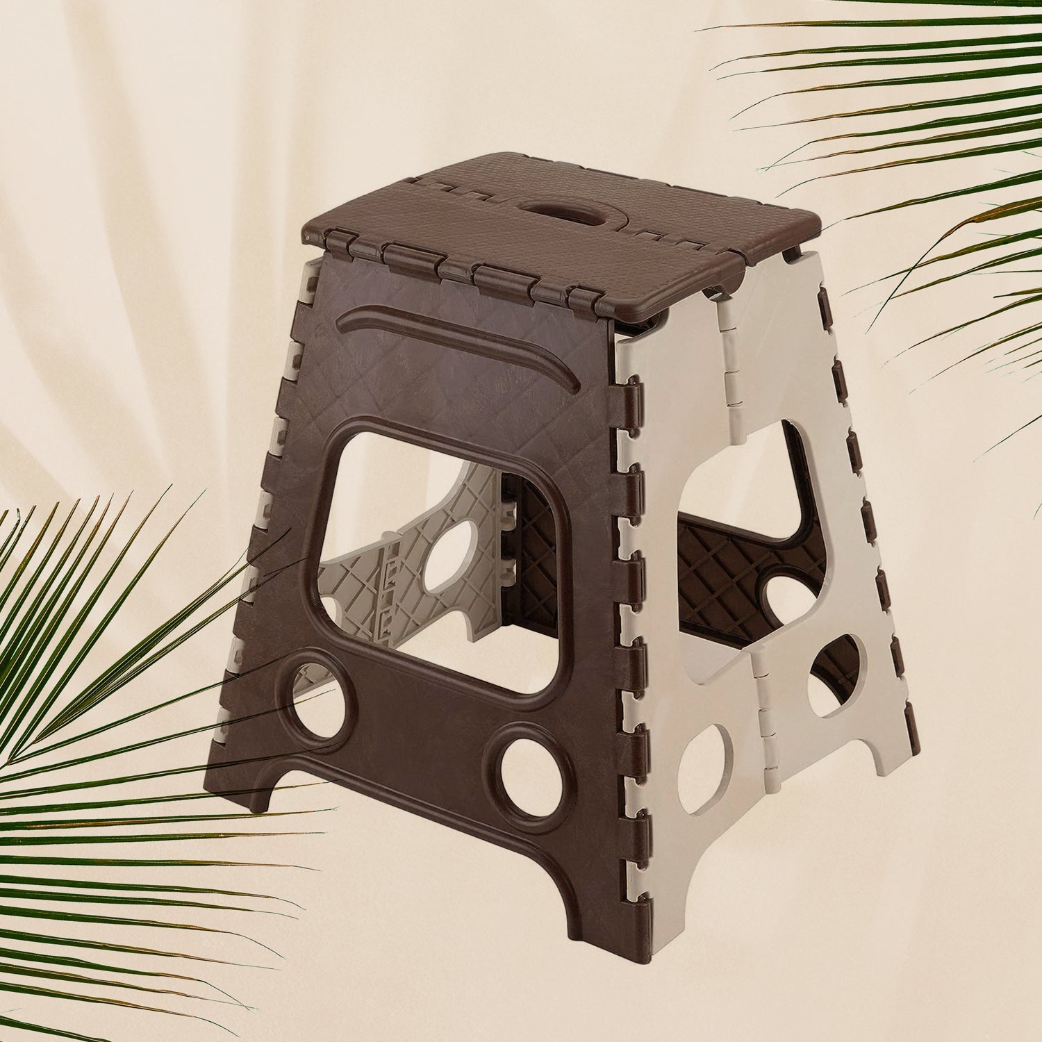 Sturdy 18 Inch Folding Stool with non-slip surface, supporting up to 95 kg for daily tasks.