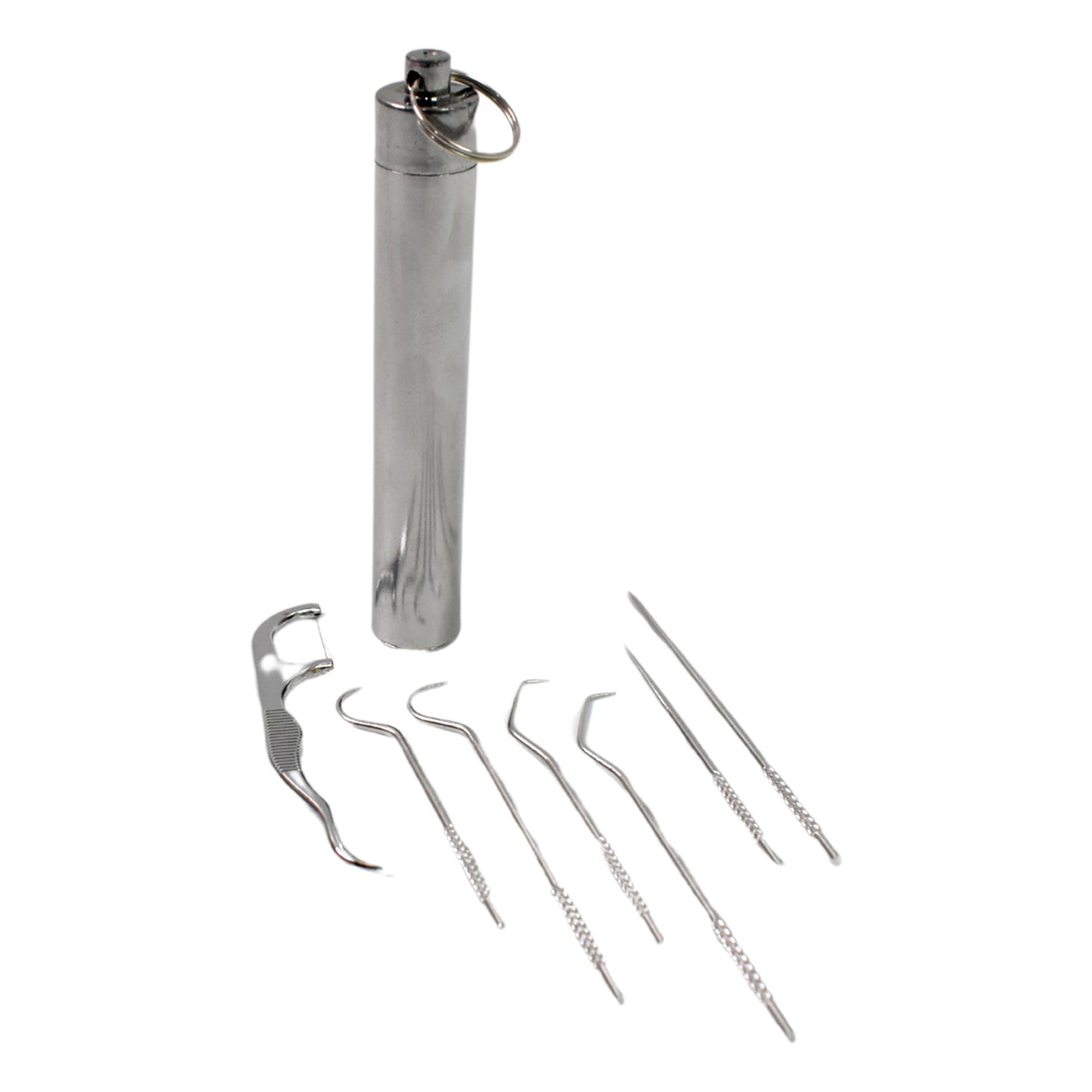 Close-up of the sleek, portable case for the stainless steel dental set.
