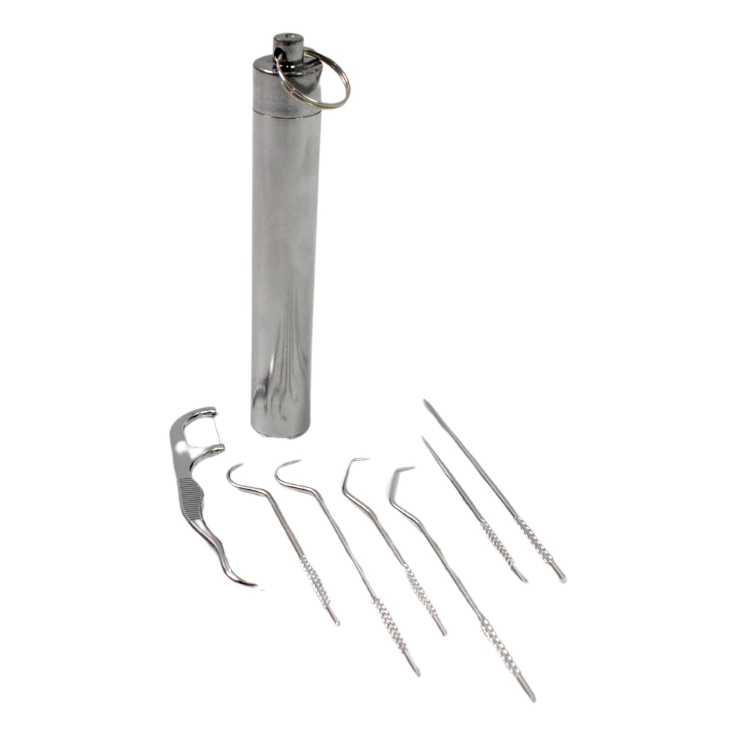 Close-up of the sleek, portable case for the stainless steel dental set.