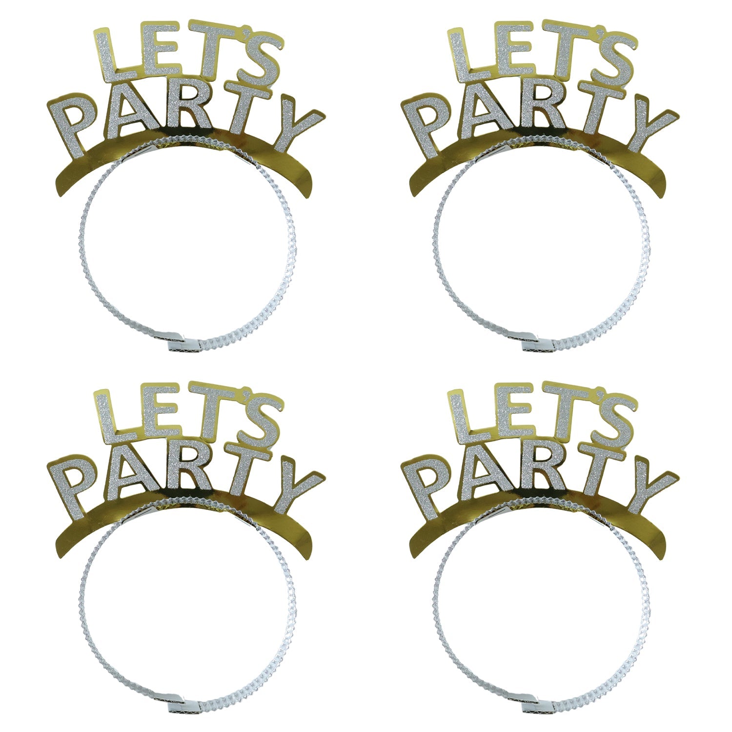 Pack of four reusable glitter party headbands perfect for birthdays and anniversary parties