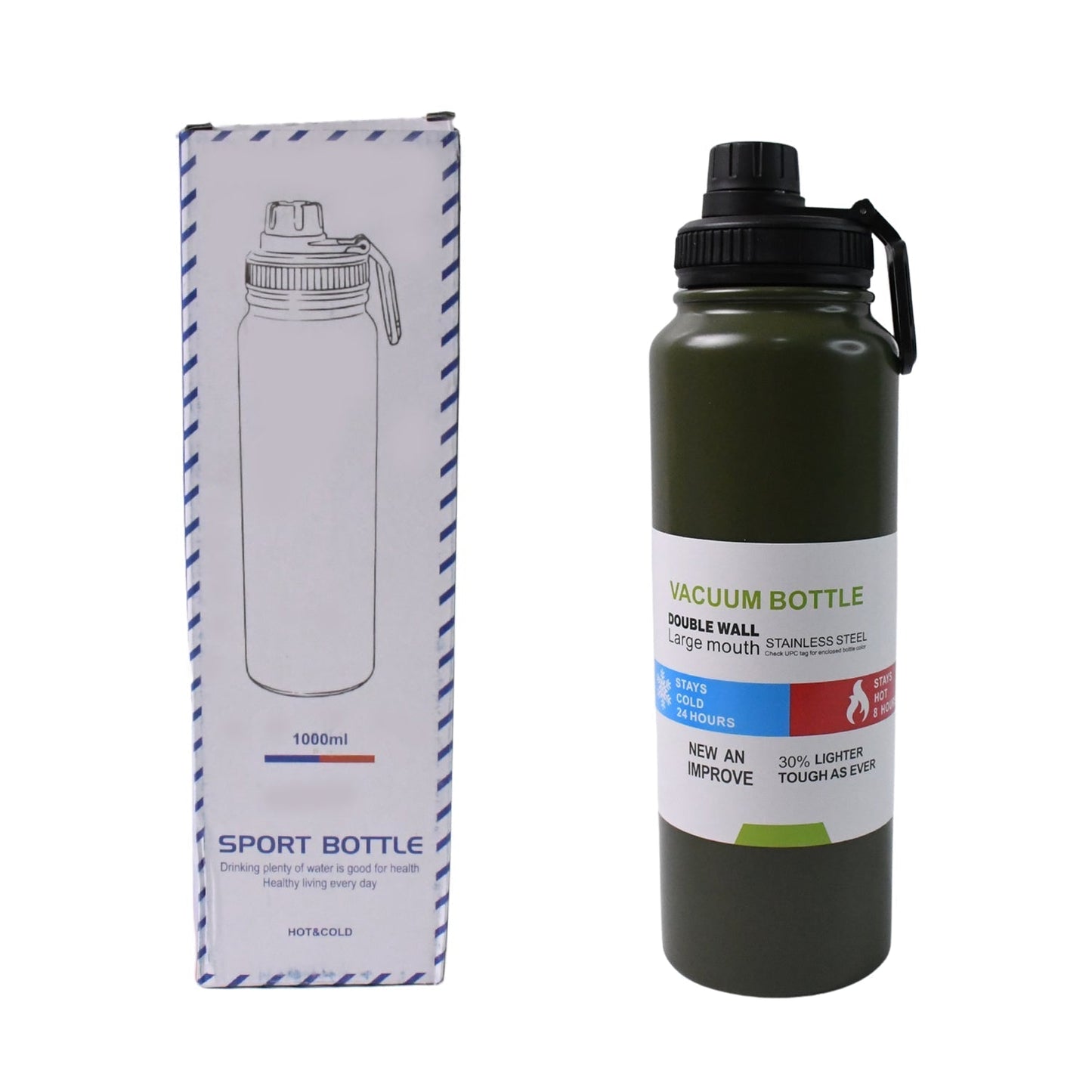 Durable 18/8 stainless steel water bottle with sweat-proof exterior