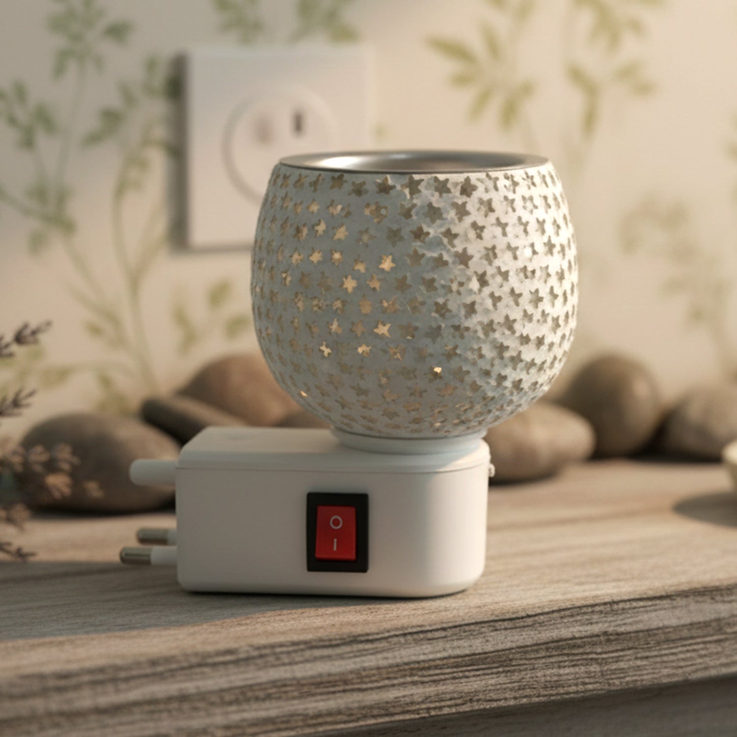 Star cut glass aroma diffuser with fragrance oil creating ambient scent