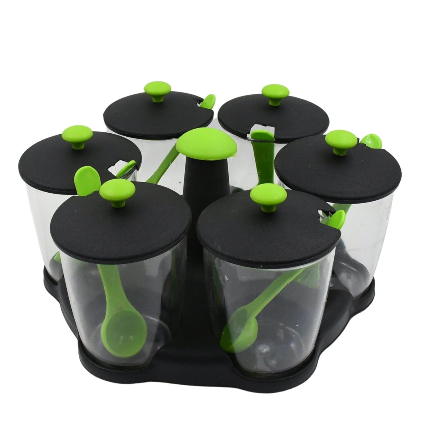 Lifestyle shot of the compact masala container set neatly arranged on a kitchen countertop.