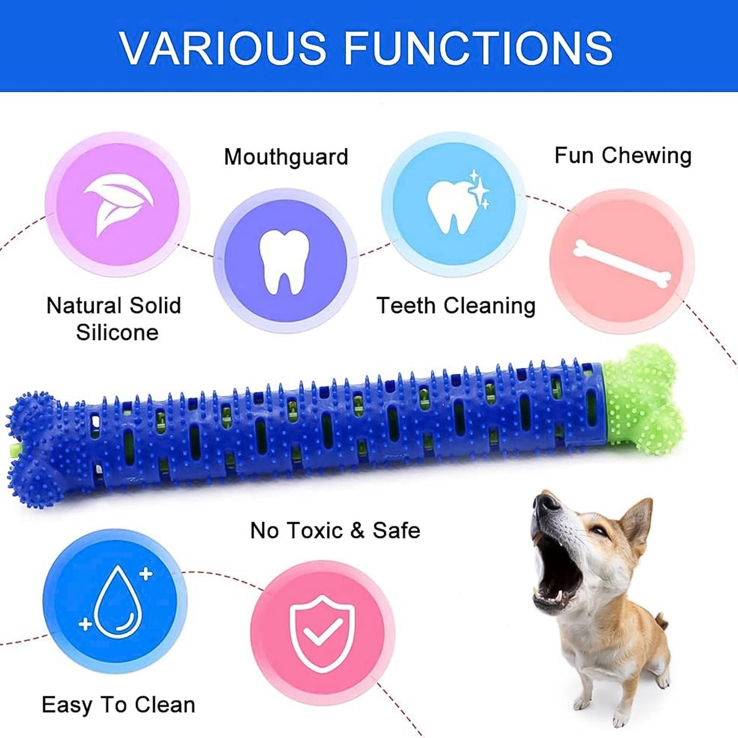 Side view of the ergonomic dog dental chew stick, promoting healthy gums.