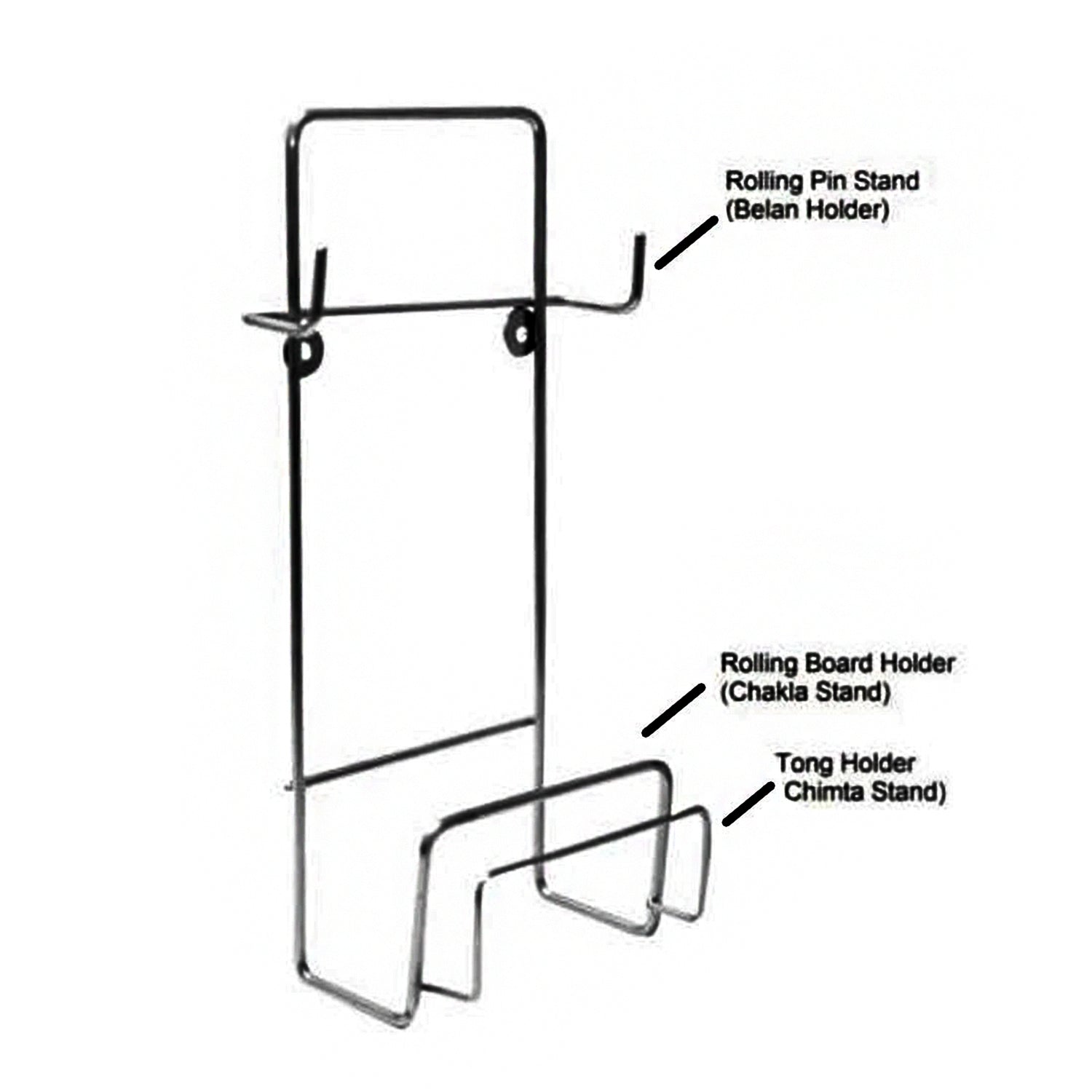 Side view of the sturdy and compact stainless steel chakla belan stand, showing its robust design.