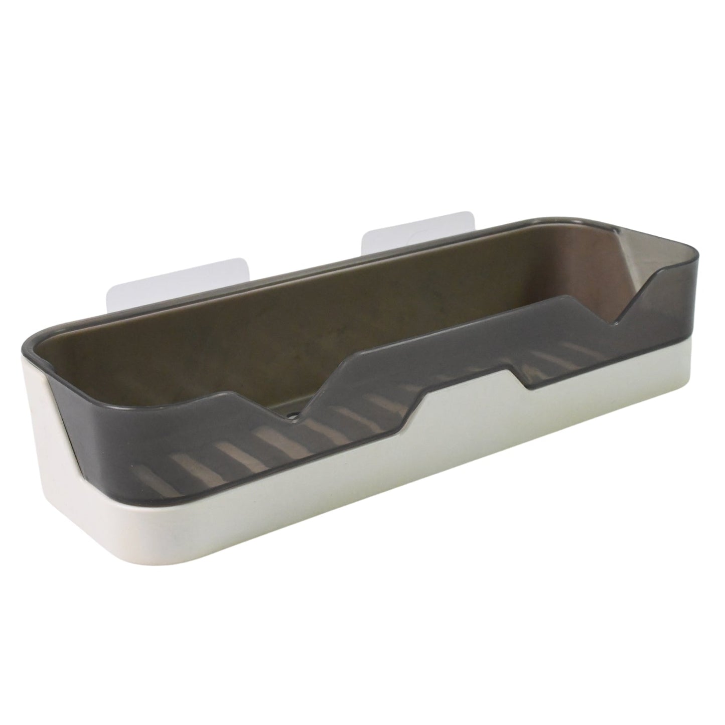 Modern bathroom with the wall-mounted adhesive shower organizer, looking tidy.