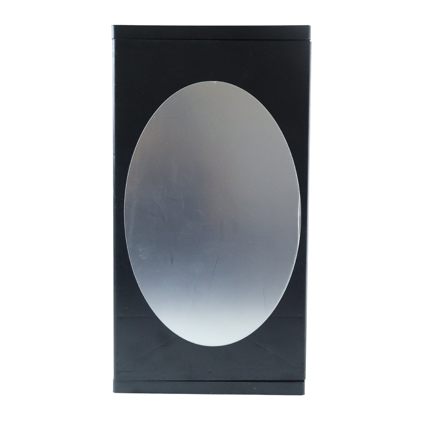 Space-saving black storage cabinet mounted on wall with concealed shelves
