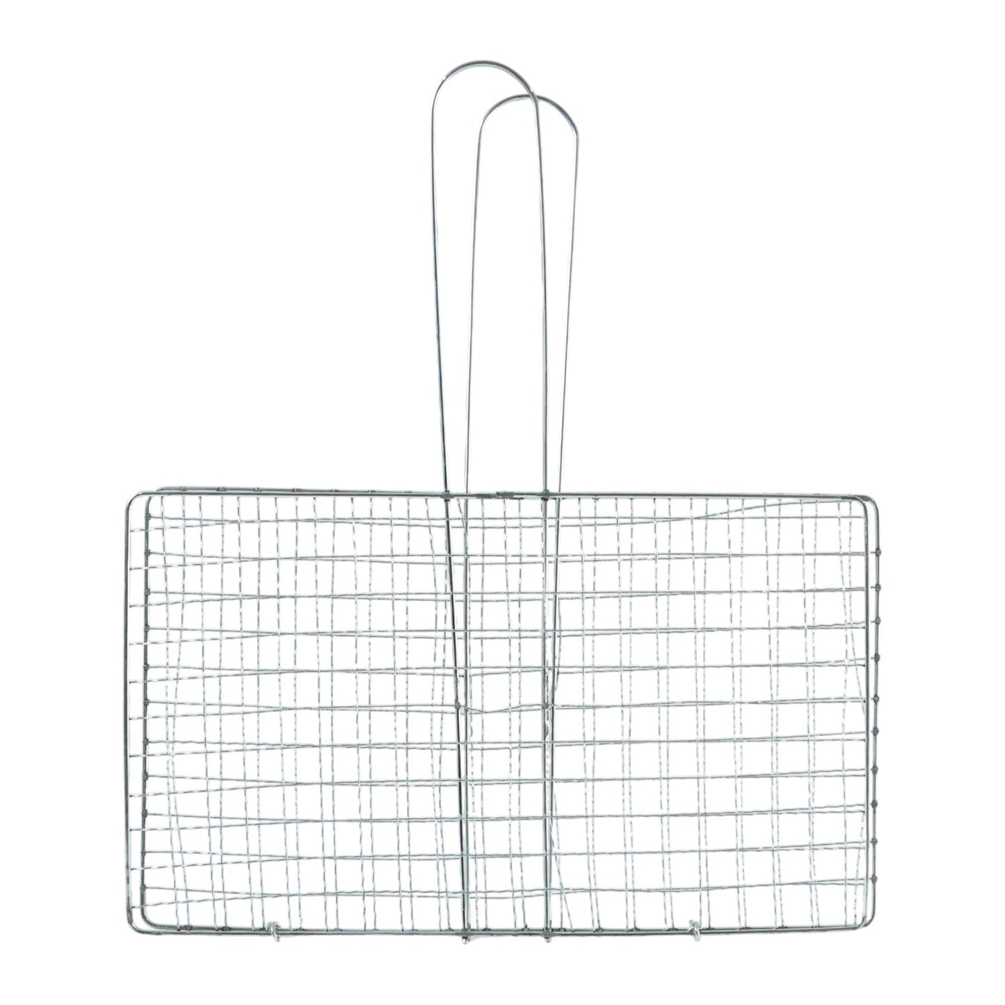 Grill basket flipped during outdoor barbecuing for easy handling