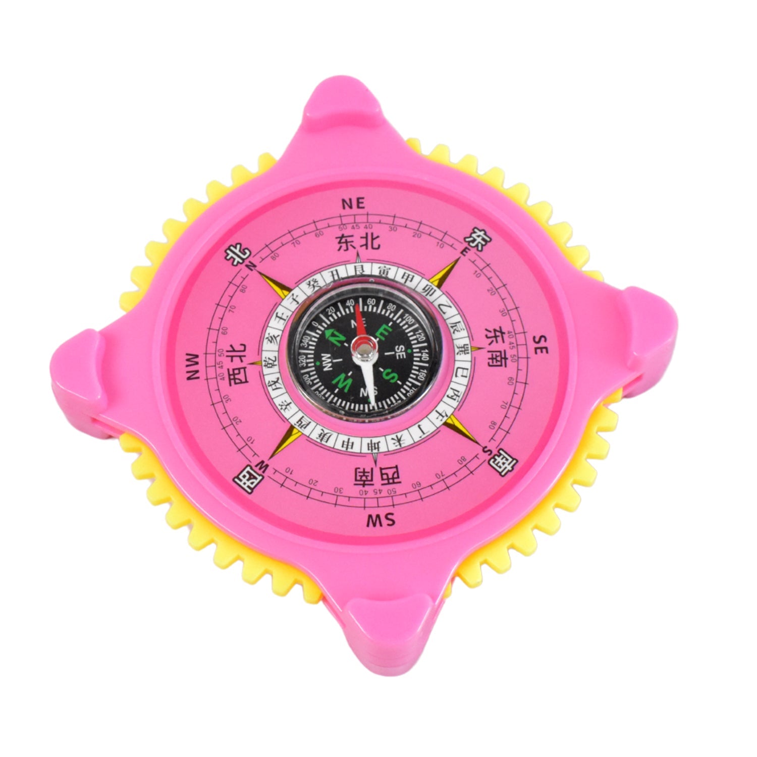 Adventure-ready North-South compass with integrated analog clock display