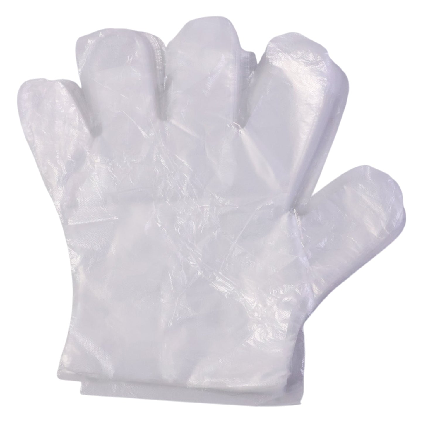 Individual disposable plastic gloves showing transparent material
