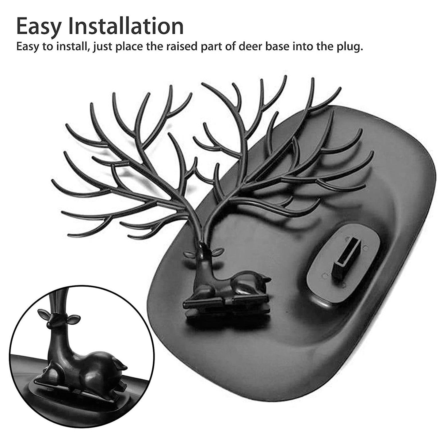 Deer shaped jewellery display stand with necklace hanging from antlers