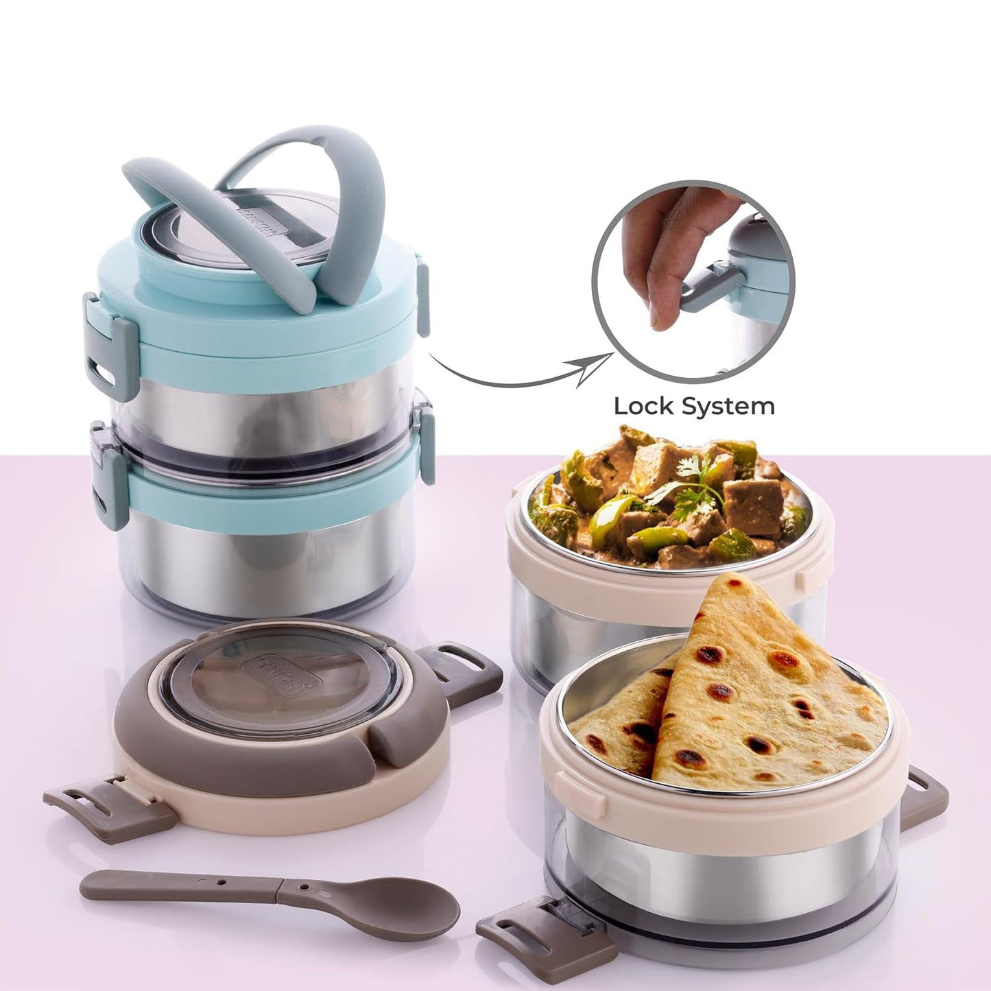 Stainless steel insulated lunch box set for office and school meals