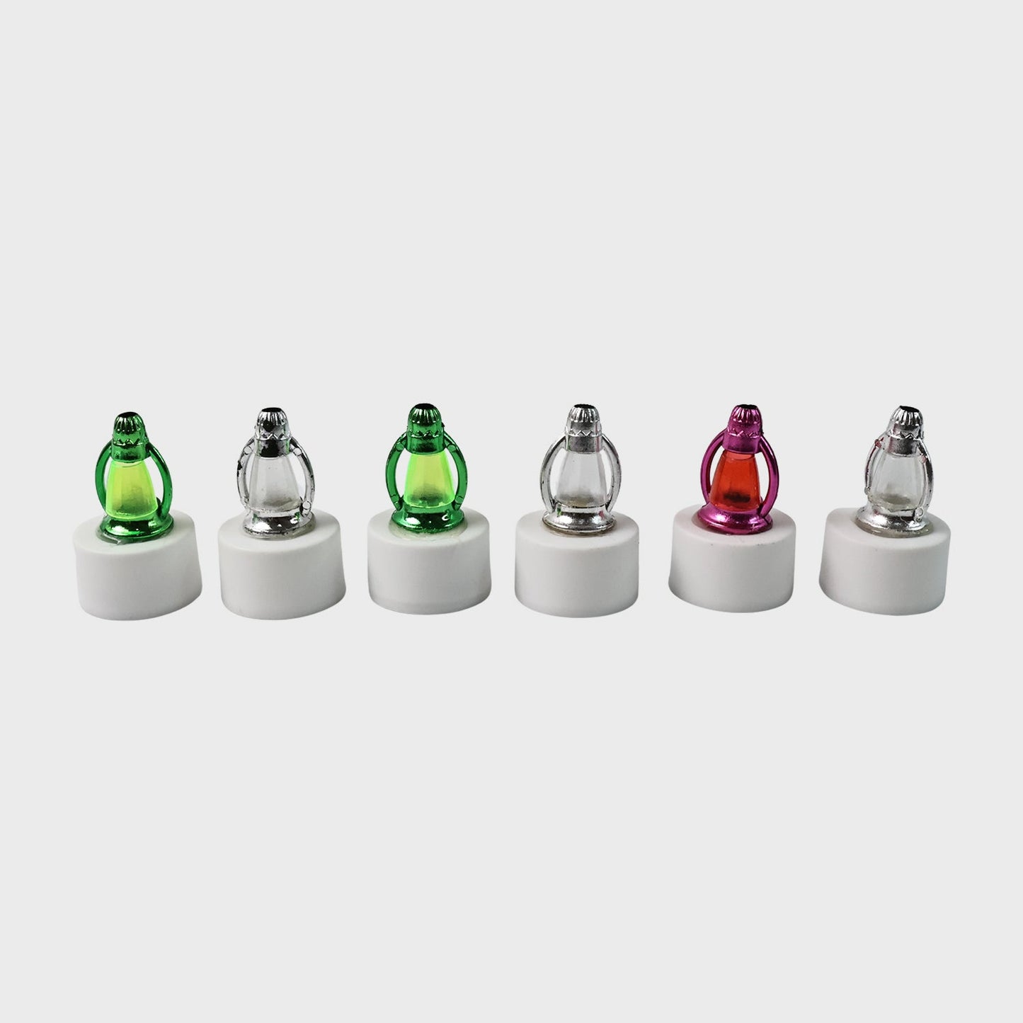 Battery-operated LED candle lights with decorative lantern-style covers