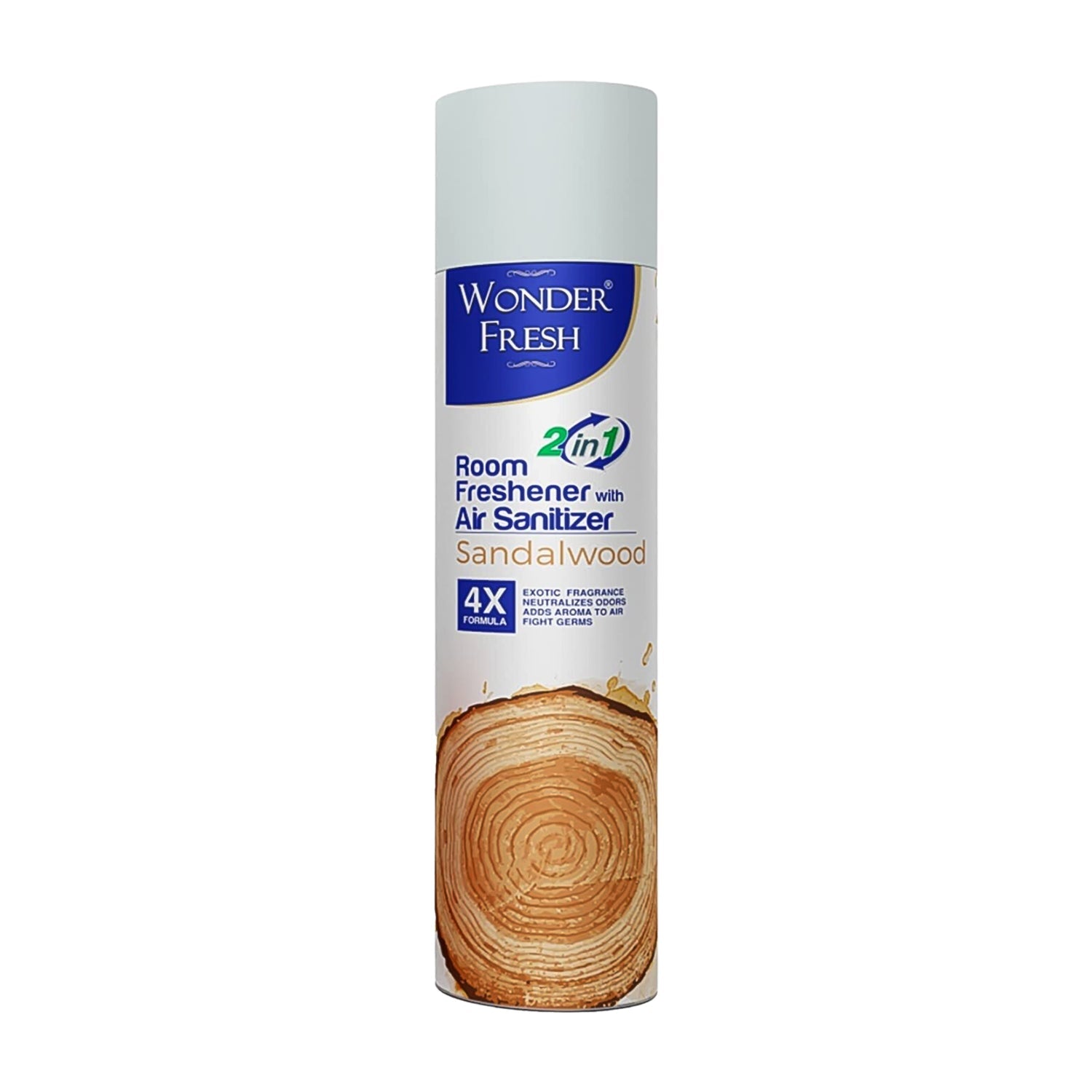 Side view of the Wonder Fresh Sandalwood Air Freshener Spray bottle.