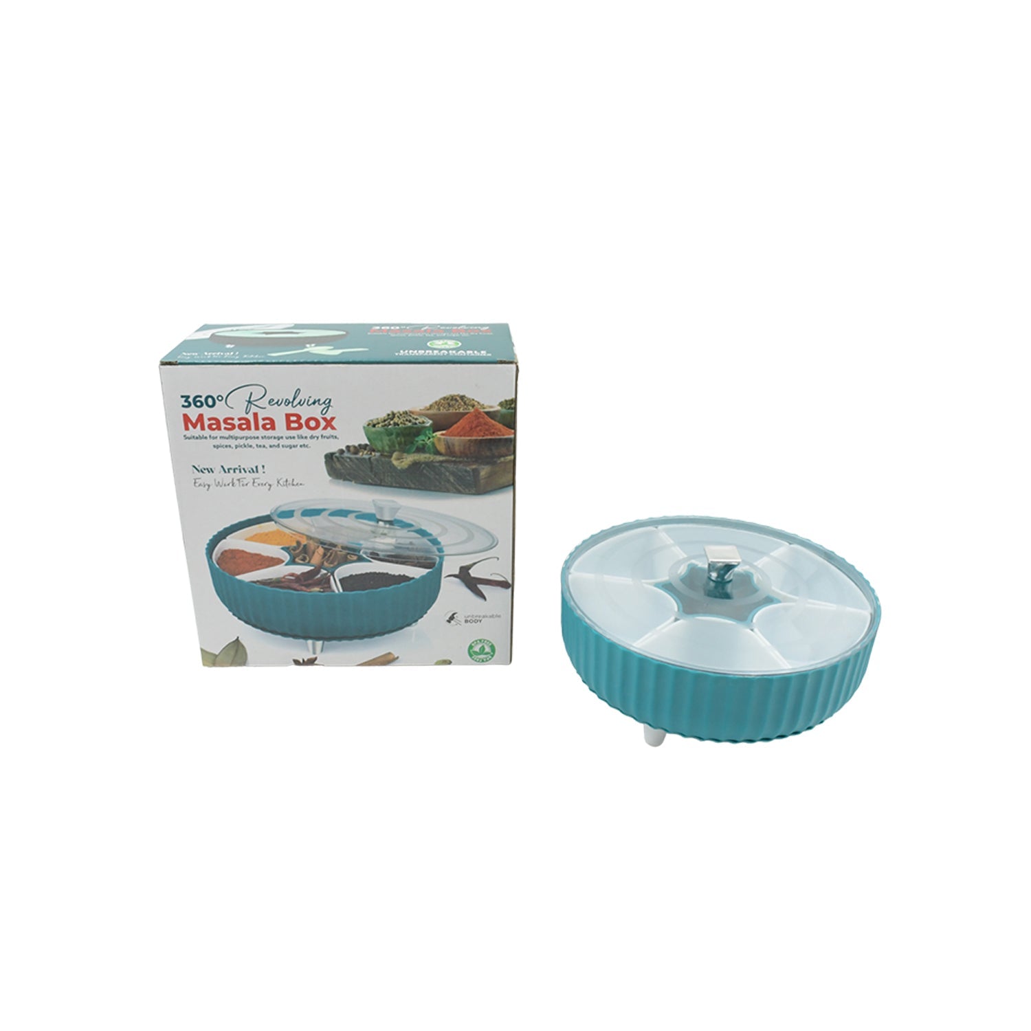 Airtight snack organizer with its lid open, revealing seven secure compartments.