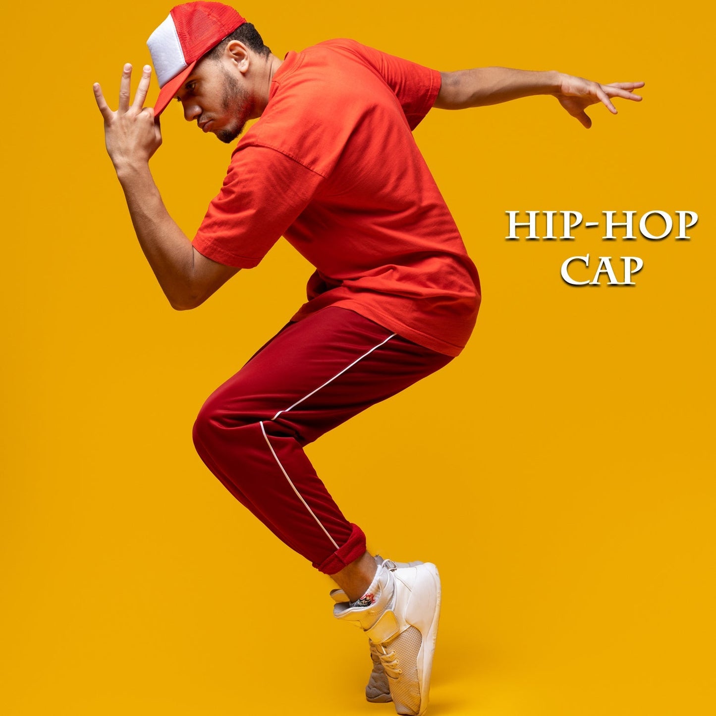 Model wearing a black Hip Hop Snapback Hat, demonstrating its unisex appeal and comfortable wear.